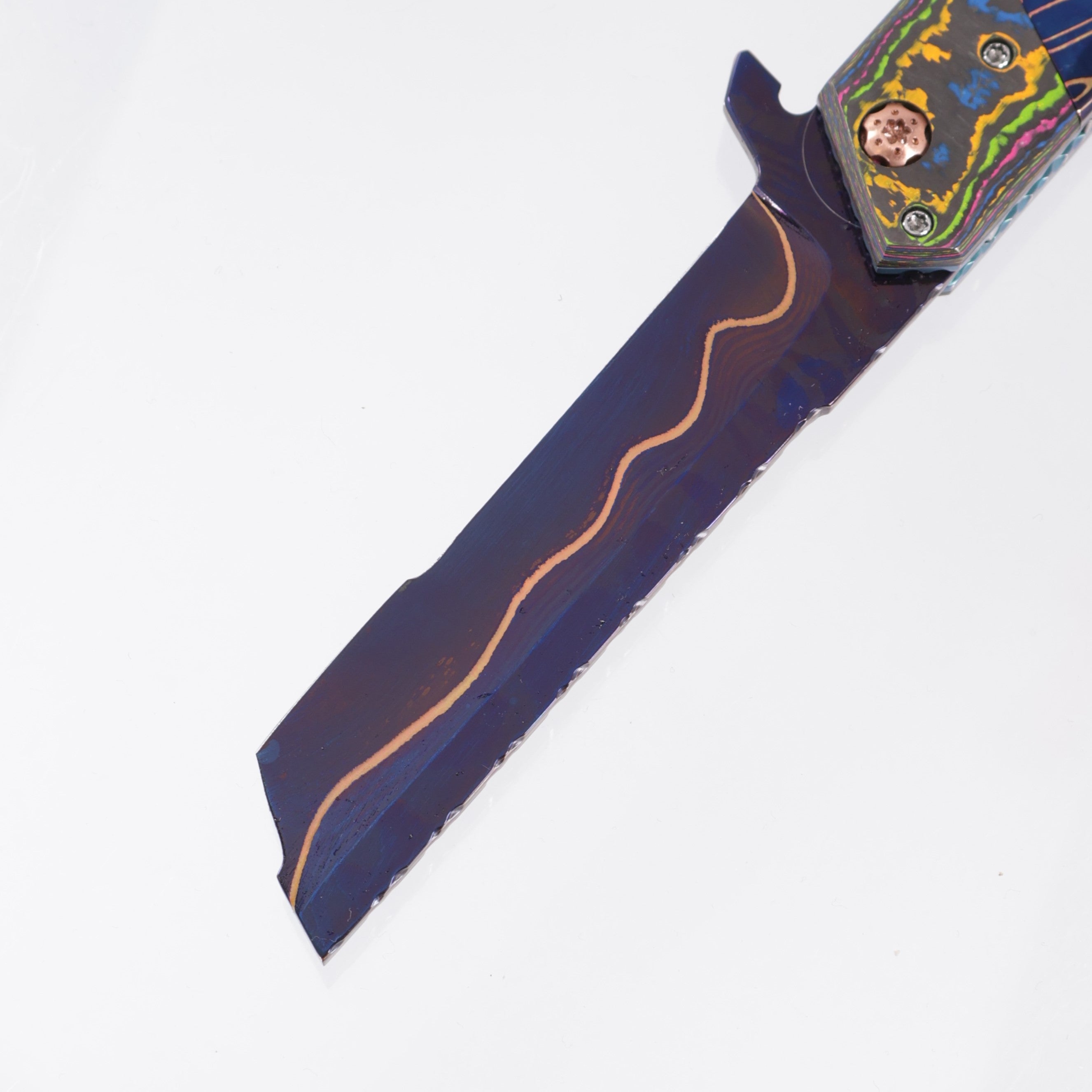 Brandon Vallotton Kaiken Flipper - 80s Camo Carbon w/ Baker Forge Dam-Core Wavy Bolsters  - Baker Forge Dam-Core Wavy Damascus