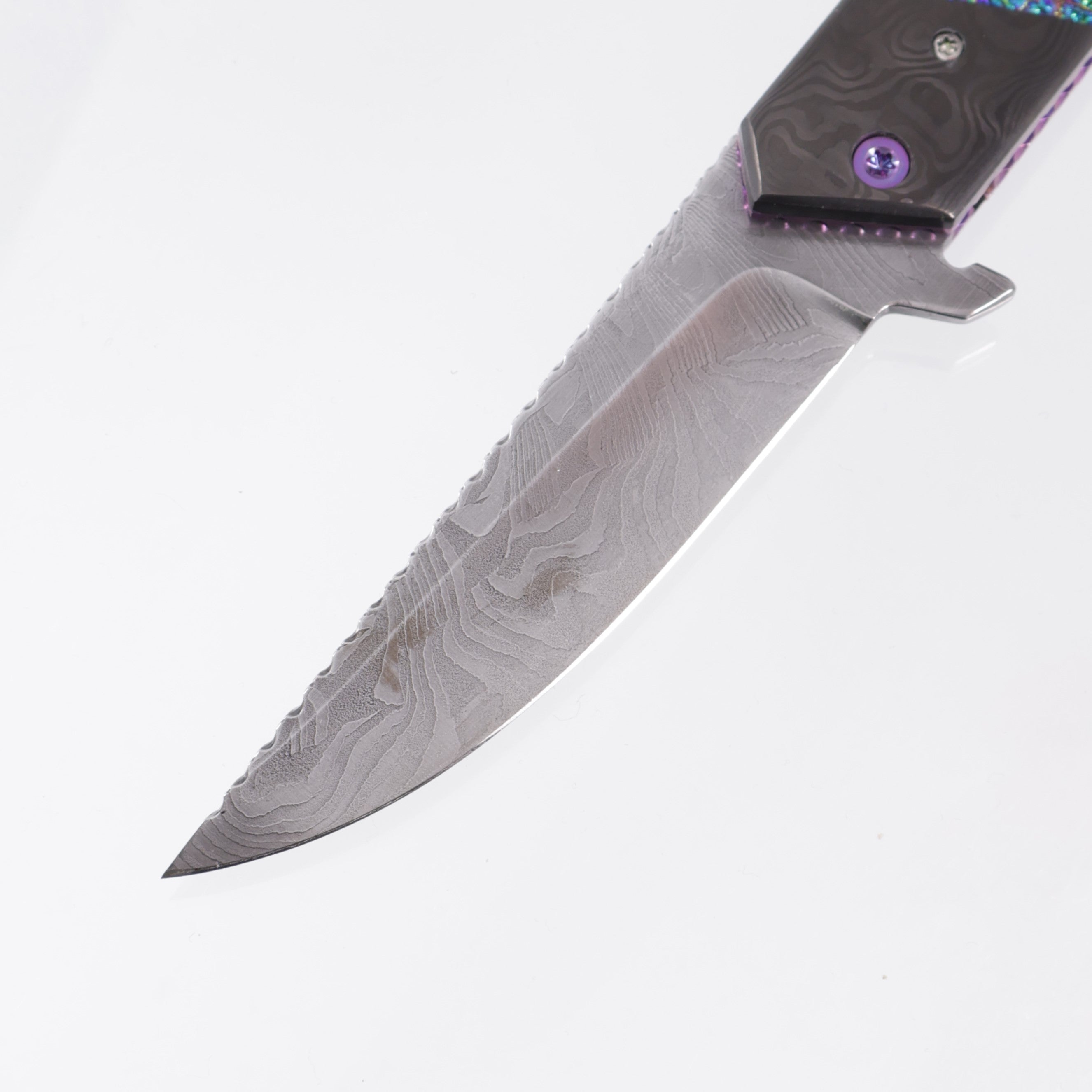 Brandon Vallotton Kaiken Flipper - Black Dunes Fat Carbon w/ Diachrolam Accents - Timber Tiger Forge Damascu