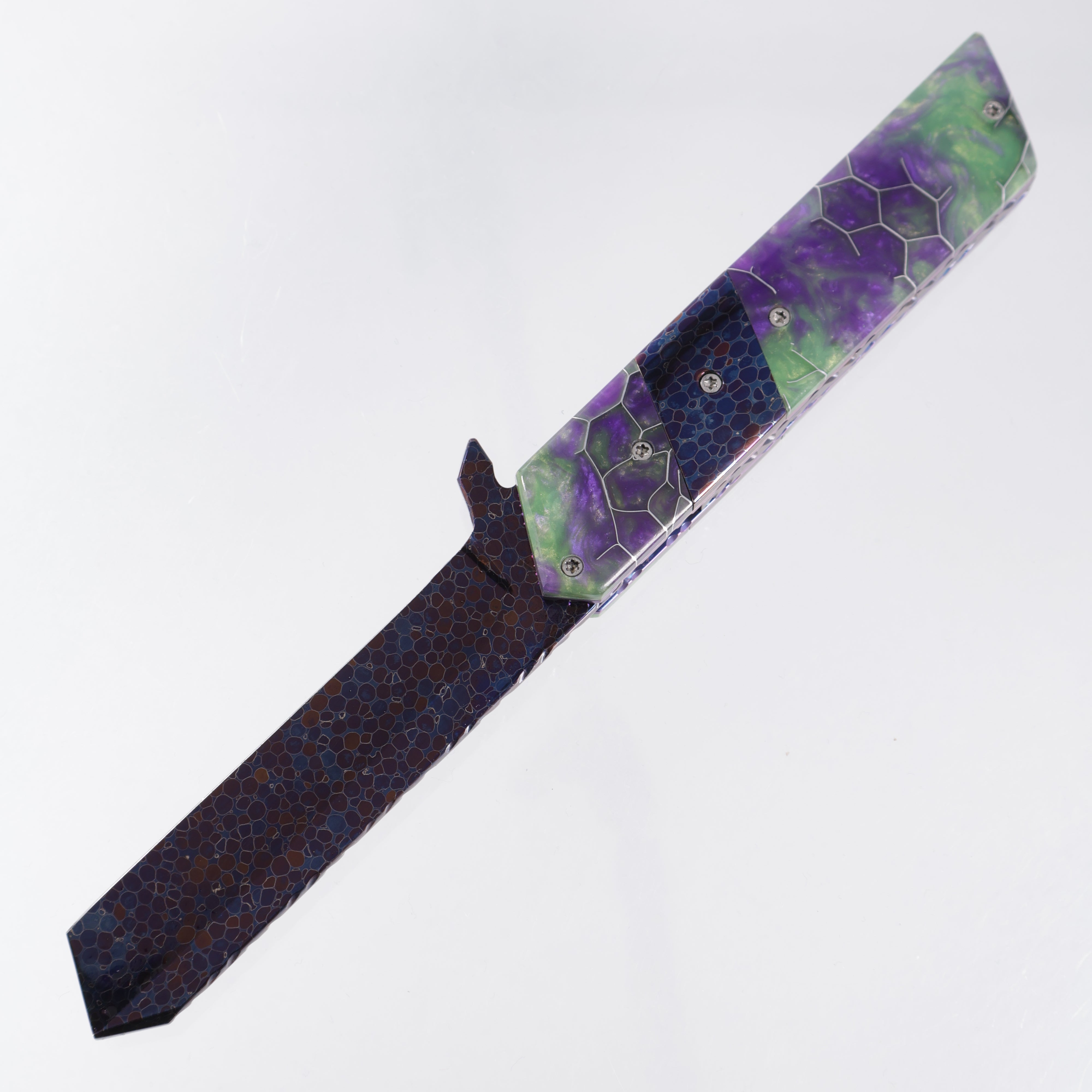 Brandon Vallotton Kaiken Flipper - Voodoo Resin Kraken Flower w/ Bertie Rietveld Dragonskin Bolsters  - Bertie Rietveld Dragonskin Damascus