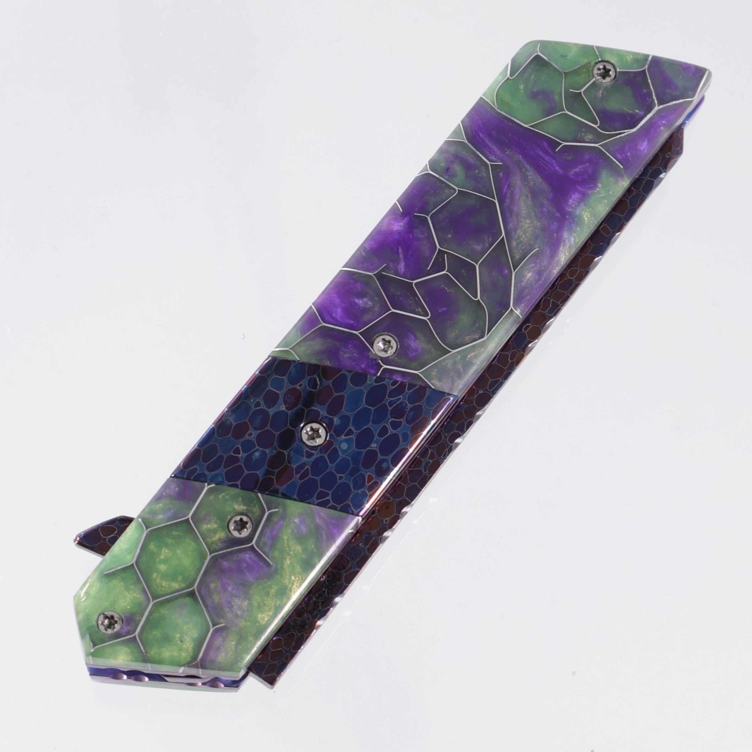 Brandon Vallotton Kaiken Flipper - Voodoo Resin Kraken Flower w/ Bertie Rietveld Dragonskin Bolsters  - Bertie Rietveld Dragonskin Damascus