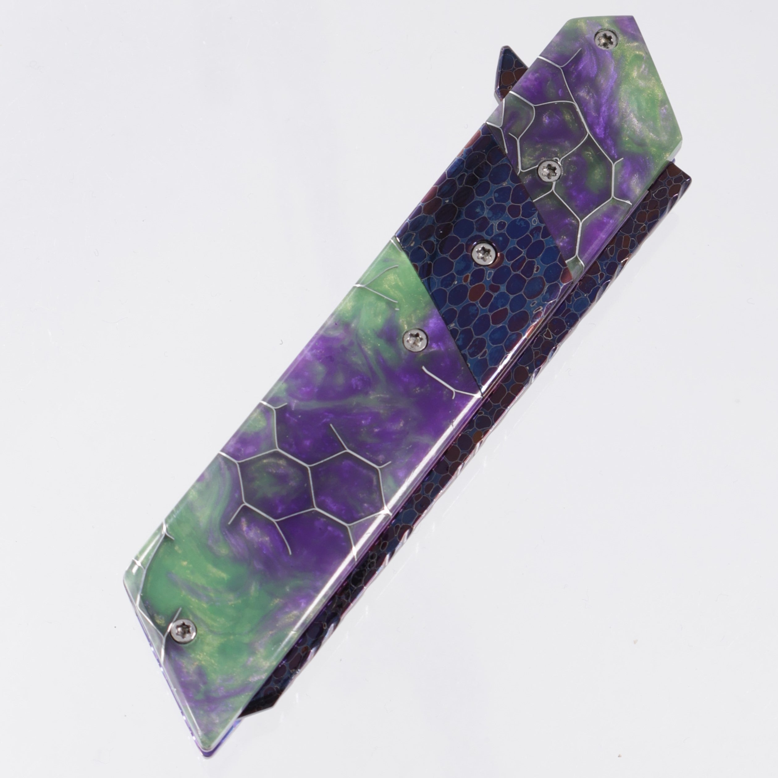 Brandon Vallotton Kaiken Flipper - Voodoo Resin Kraken Flower w/ Bertie Rietveld Dragonskin Bolsters  - Bertie Rietveld Dragonskin Damascus