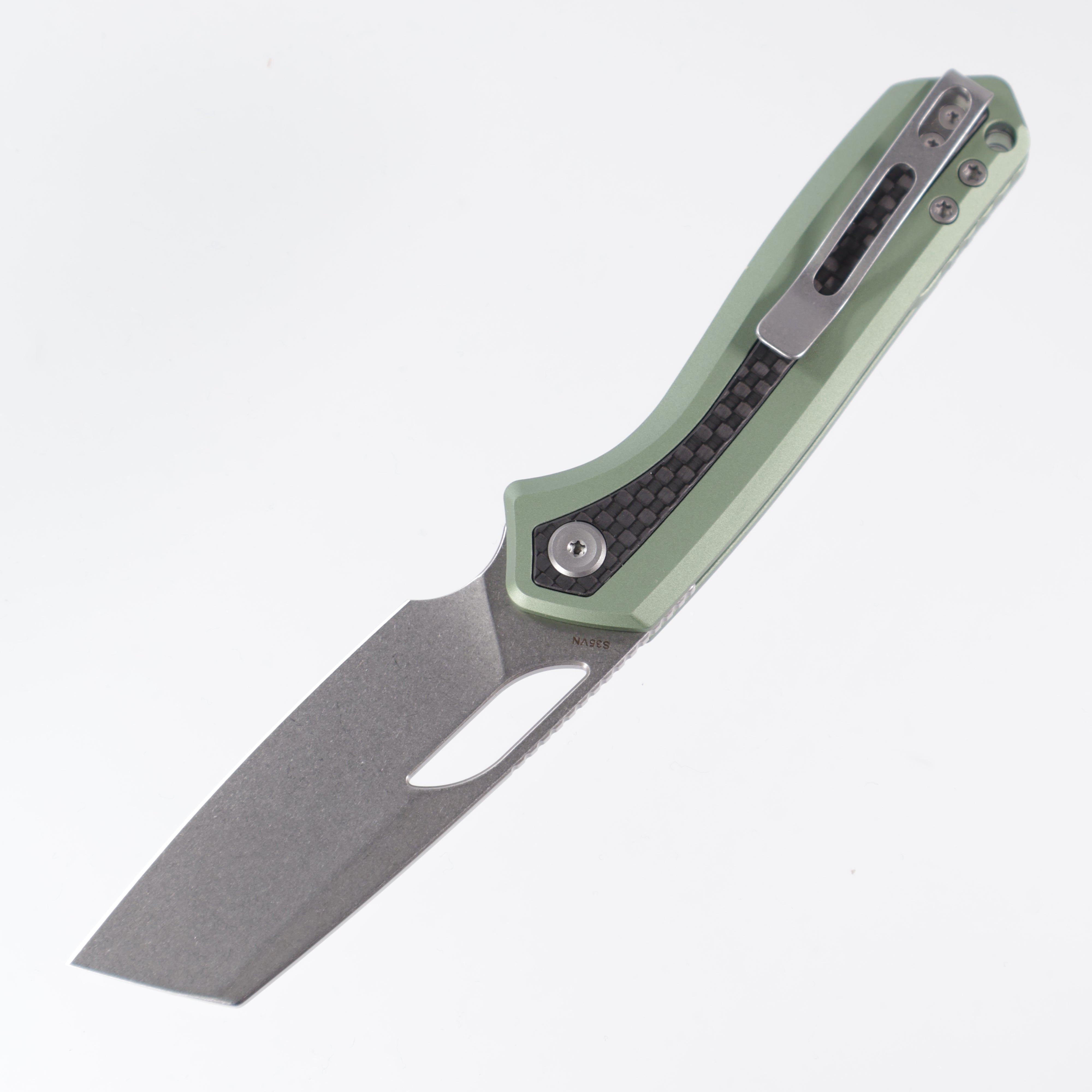 Vosteed Kroc - Green Aluminum w/ Carbon Fiber inlays - Stonewash S35VN - A1803