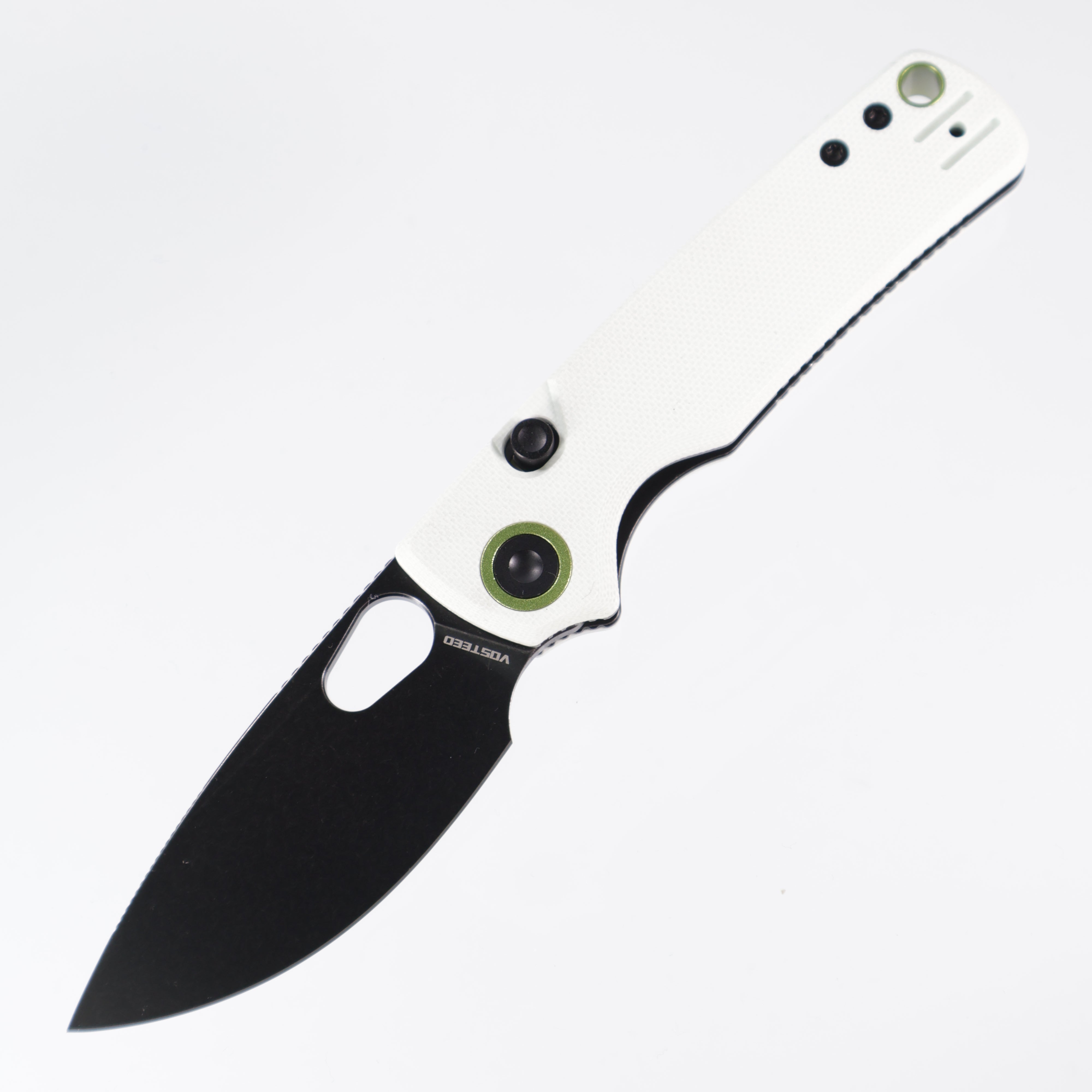 Vosteed Porcupine - 14C28N Black Blade - White G10 - Top Liner Lock - A2606