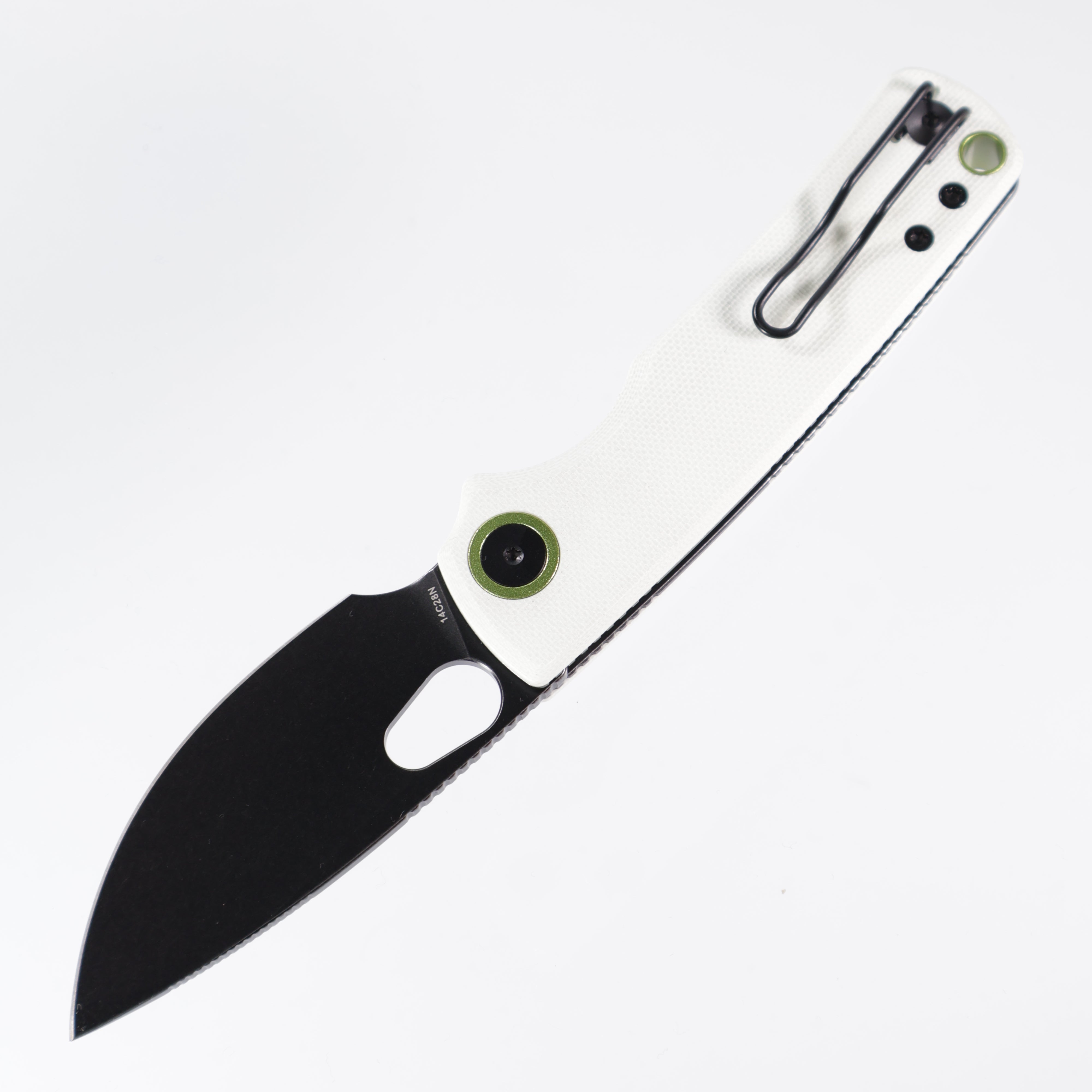 Vosteed Porcupine - 14C28N Black Blade - White G10 - Top Liner Lock - A2606