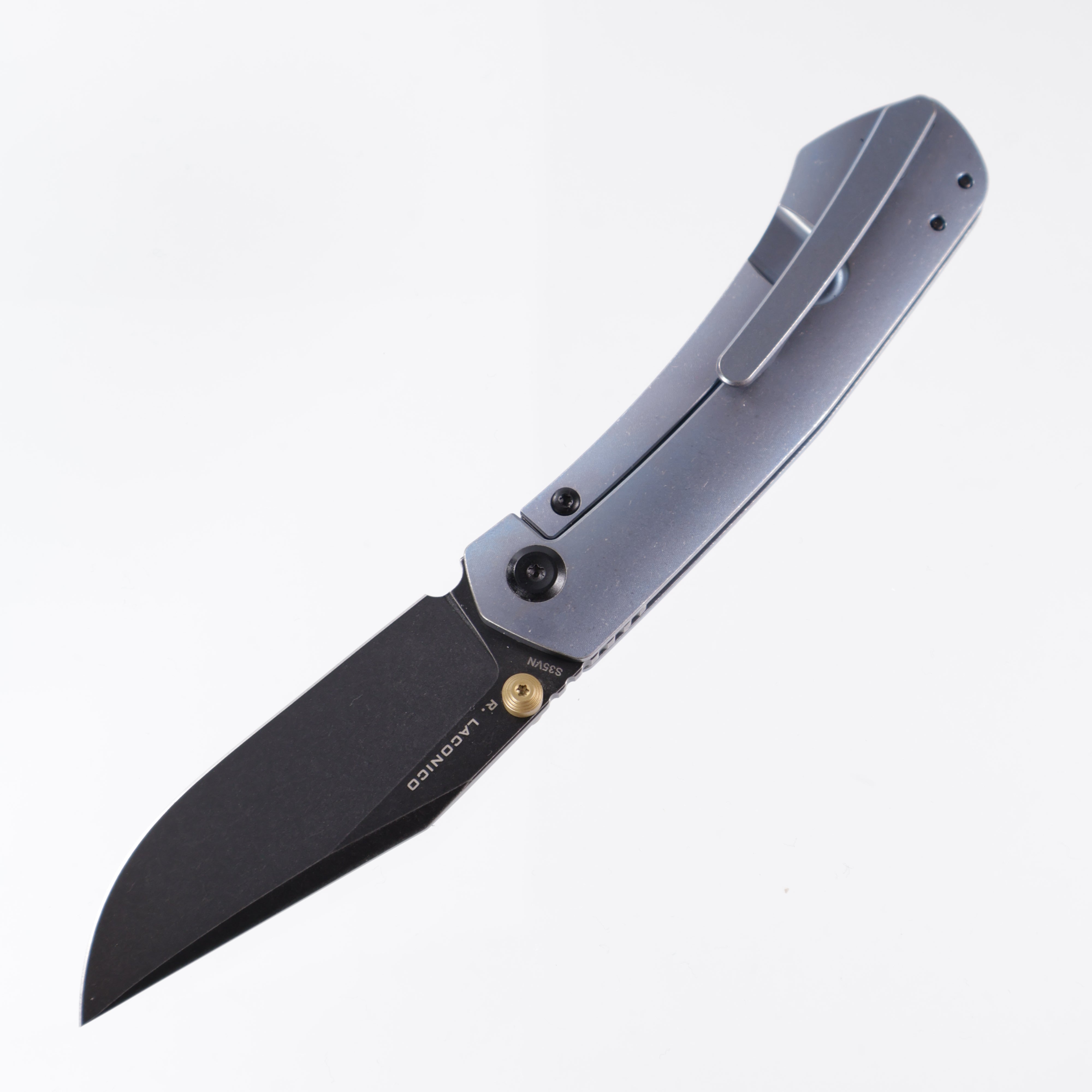 Vosteed Vallhund- Frame Lock Knife (3.02" S35VN Blade & Blue Titanium Handle) - A2102 Black Stonewashed