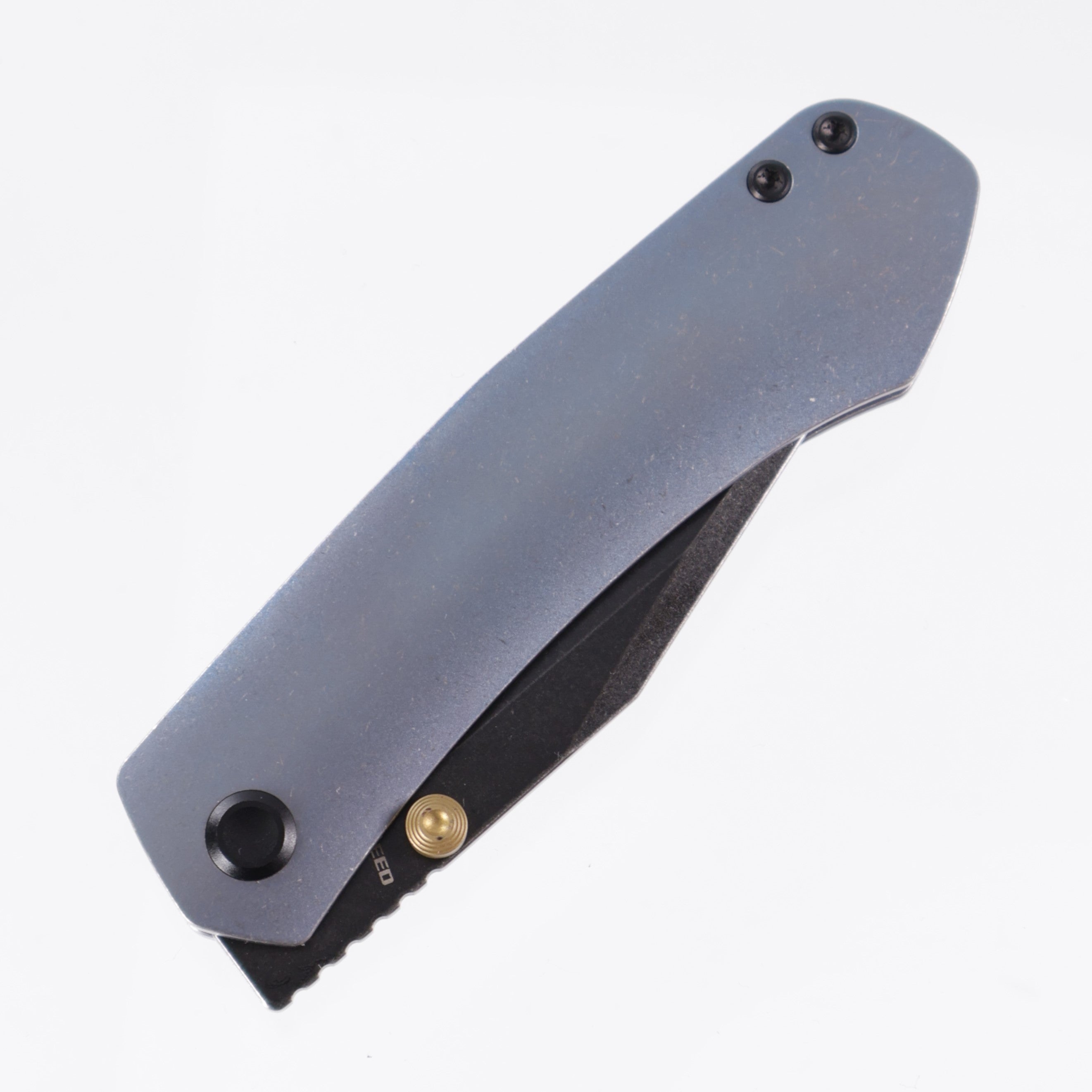 Vosteed Vallhund- Frame Lock Knife (3.02" S35VN Blade & Blue Titanium Handle) - A2102 Black Stonewashed