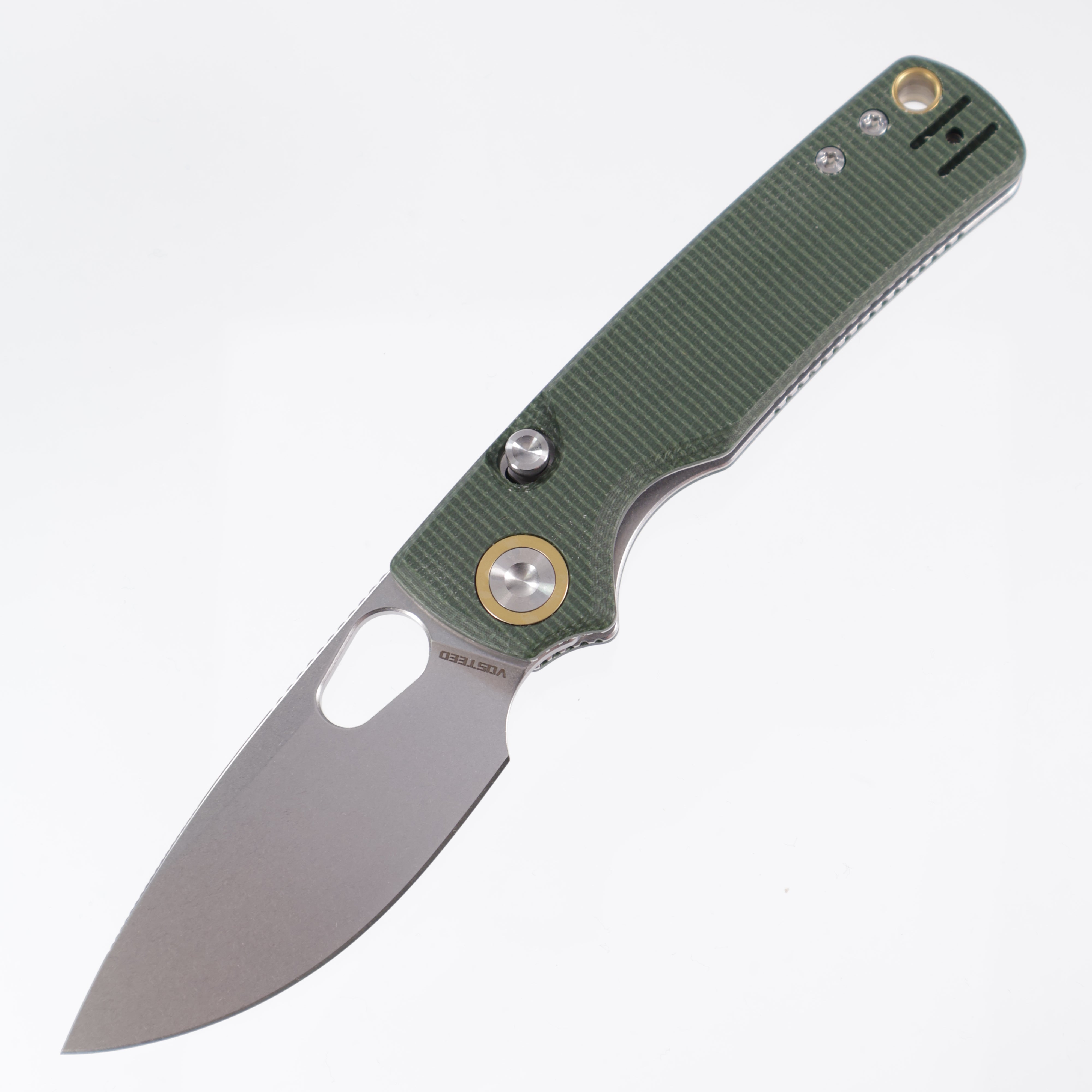 Vosteed Porcupine - 14C28N Stonewash - Green Micarta - Top Liner Lock - A2603