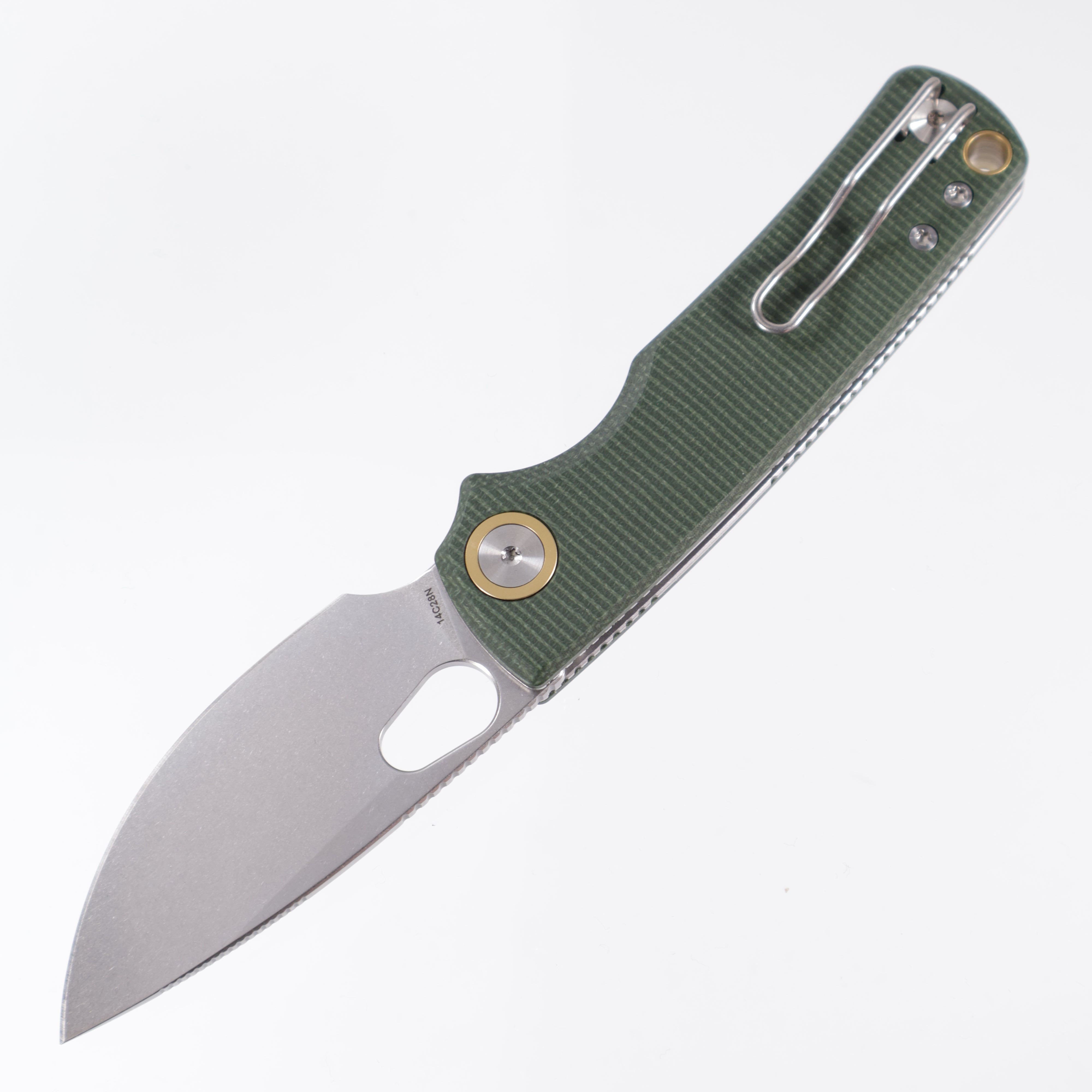 Vosteed Porcupine - 14C28N Stonewash - Green Micarta - Top Liner Lock - A2603