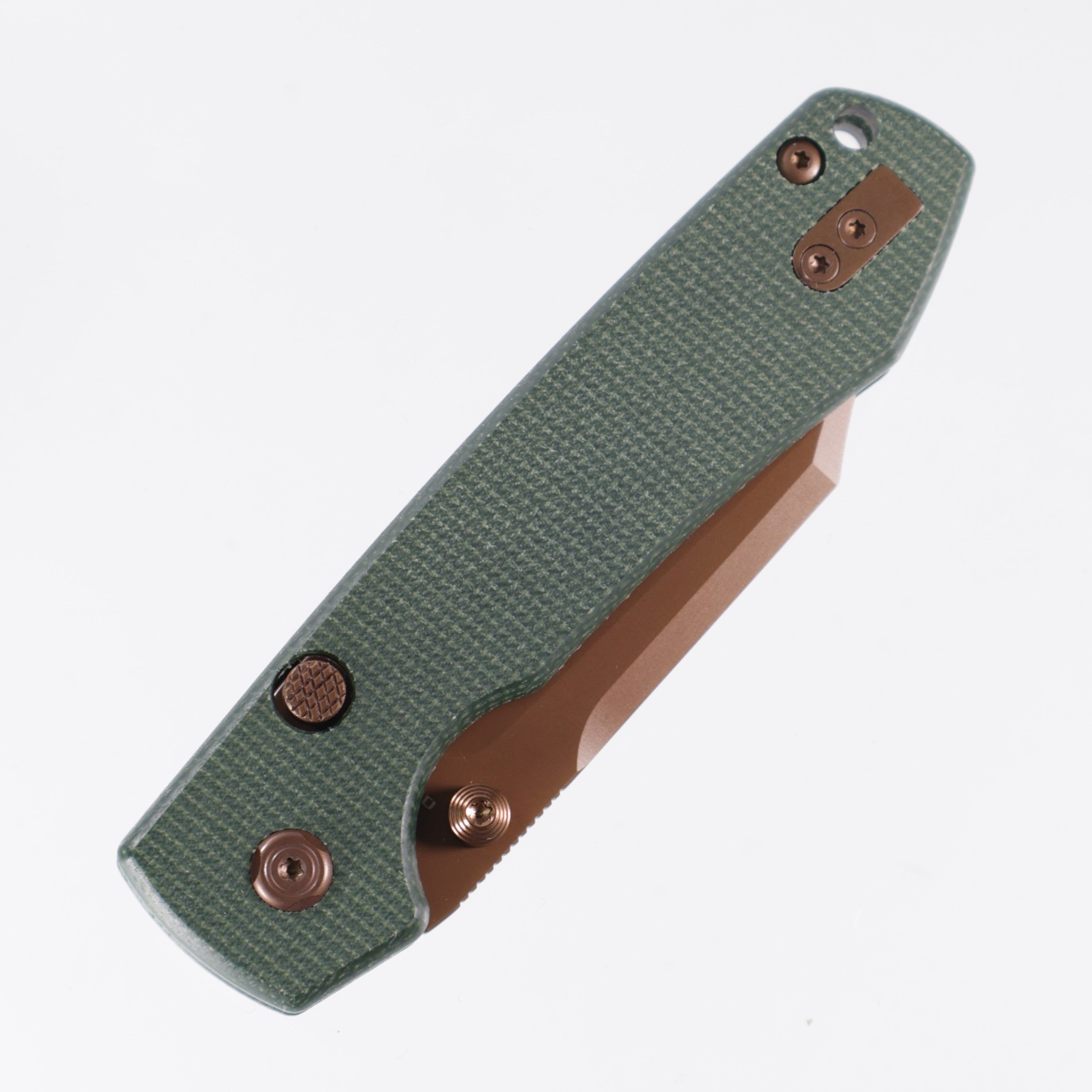 Vosteed Raccoon Top Liner Lock - 14C28N Copper Dunes Bowie - Green Micarta - A2922