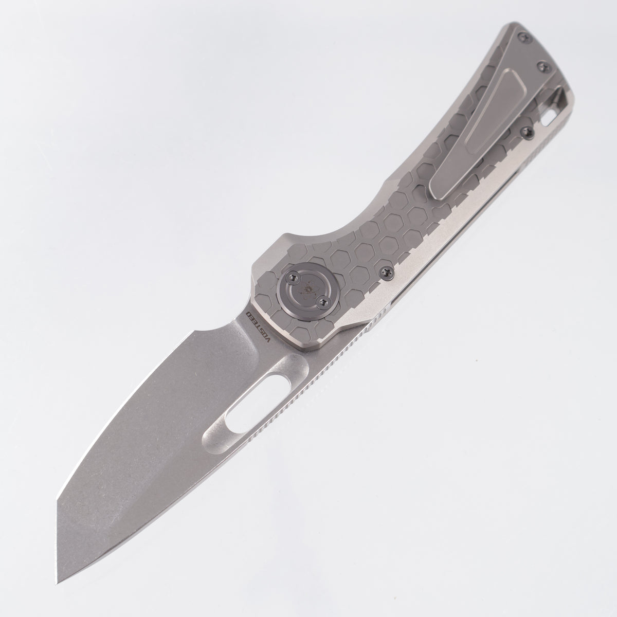 Vosteed x EMP EDC Nymble Vanchor Lock - Gray Hex Pattern Titanium Handle - Stonewash Elmax - A4702