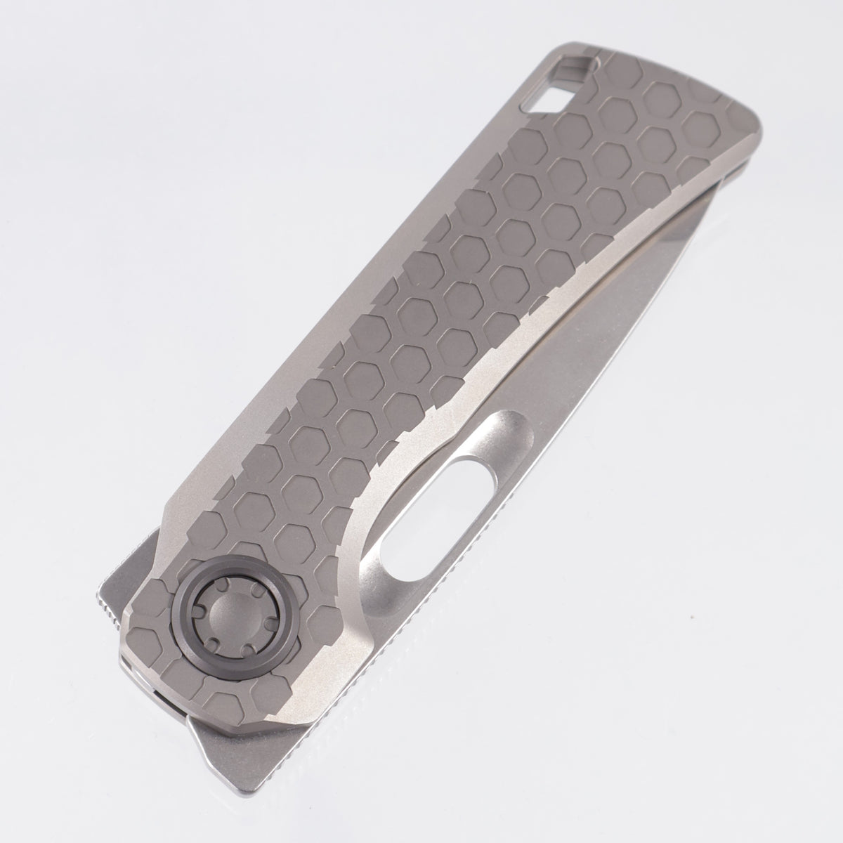 Vosteed x EMP EDC Nymble Vanchor Lock - Gray Hex Pattern Titanium Handle - Stonewash Elmax - A4702