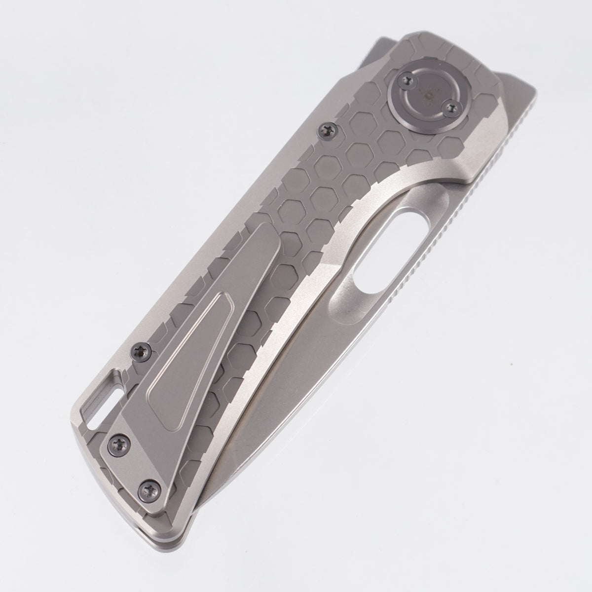 Vosteed x EMP EDC Nymble Vanchor Lock - Gray Hex Pattern Titanium Handle - Stonewash Elmax - A4702