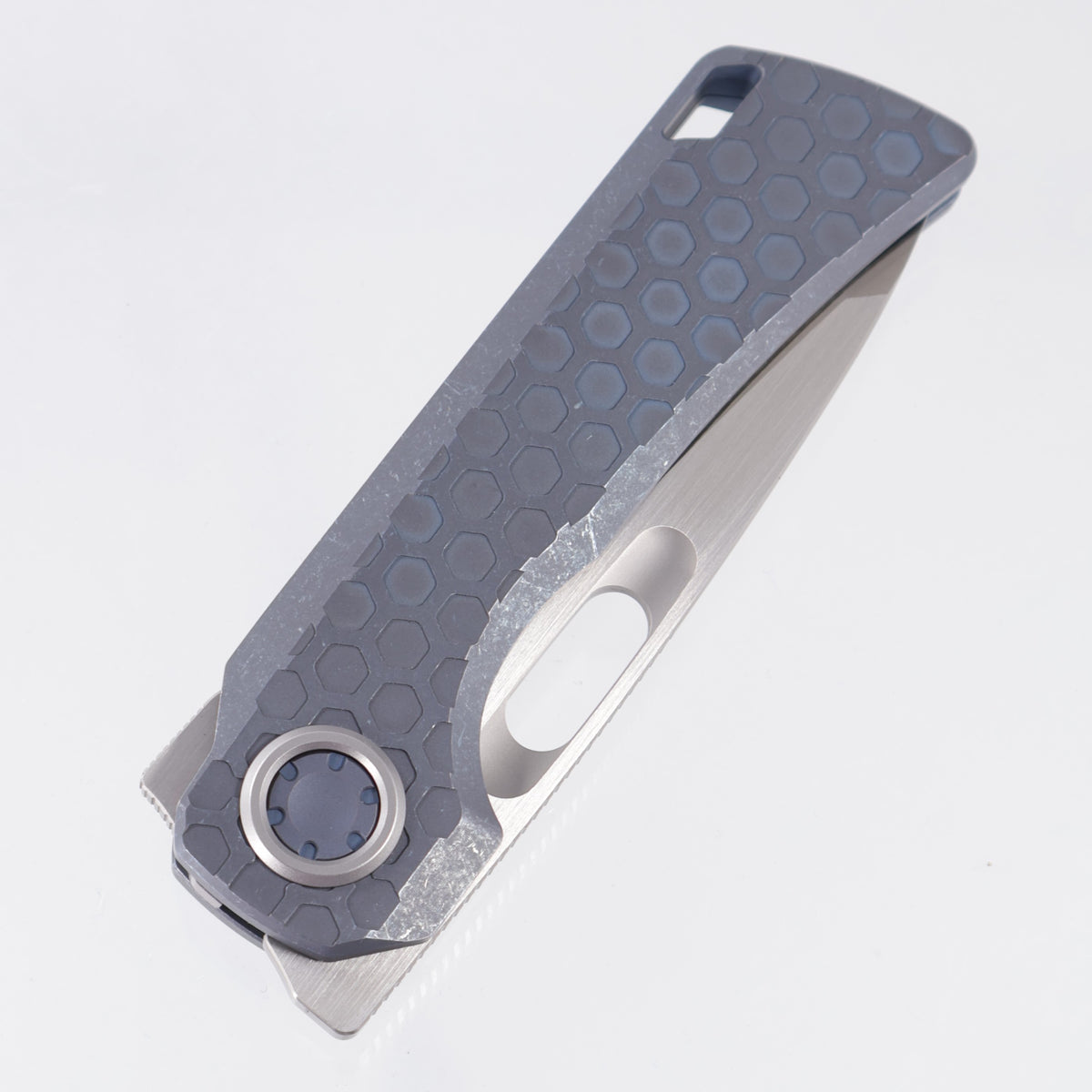 Vosteed x EMP EDC Nymble Vanchor Lock - Blue Hex Pattern Titanium Handle - Dual Satin Elmax - A4703