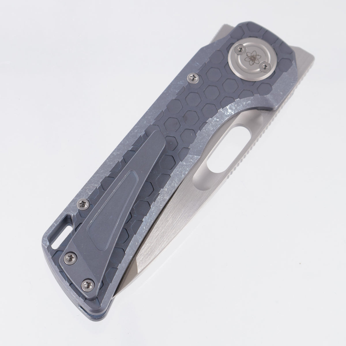 Vosteed x EMP EDC Nymble Vanchor Lock - Blue Hex Pattern Titanium Handle - Dual Satin Elmax - A4703