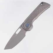 Vosteed x EMP EDC Nymble Vanchor Lock - Acid Wash Gray Hex Pattern Titanium Handle w/ Blue Pivot - Acid Wash Elmax - A4704