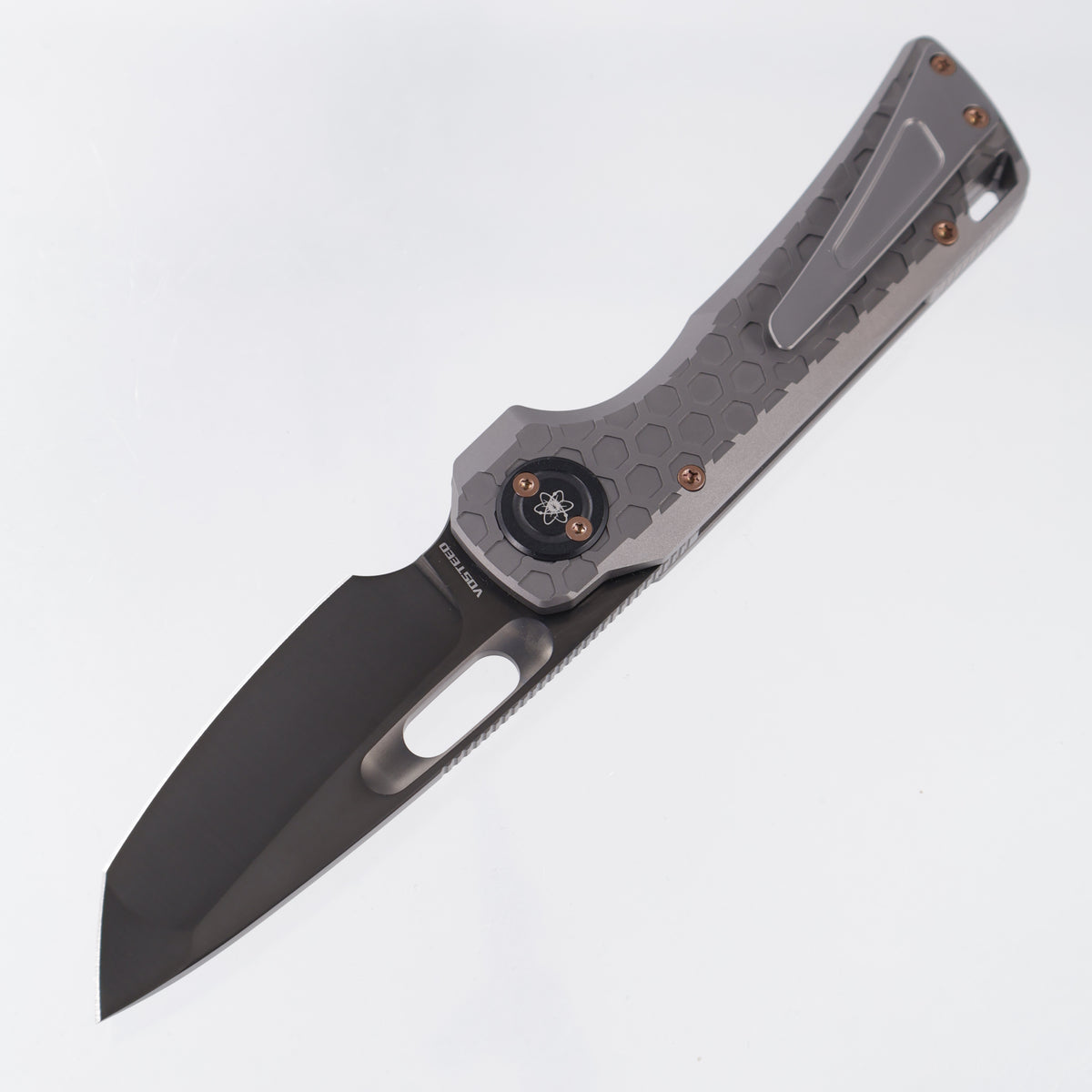 Vosteed x EMP EDC Nymble Vanchor Lock - Dark Gray Hex Pattern Titanium Handle w/ Bronze Hardware - Satin Obsidian DLC Elmax - A4705