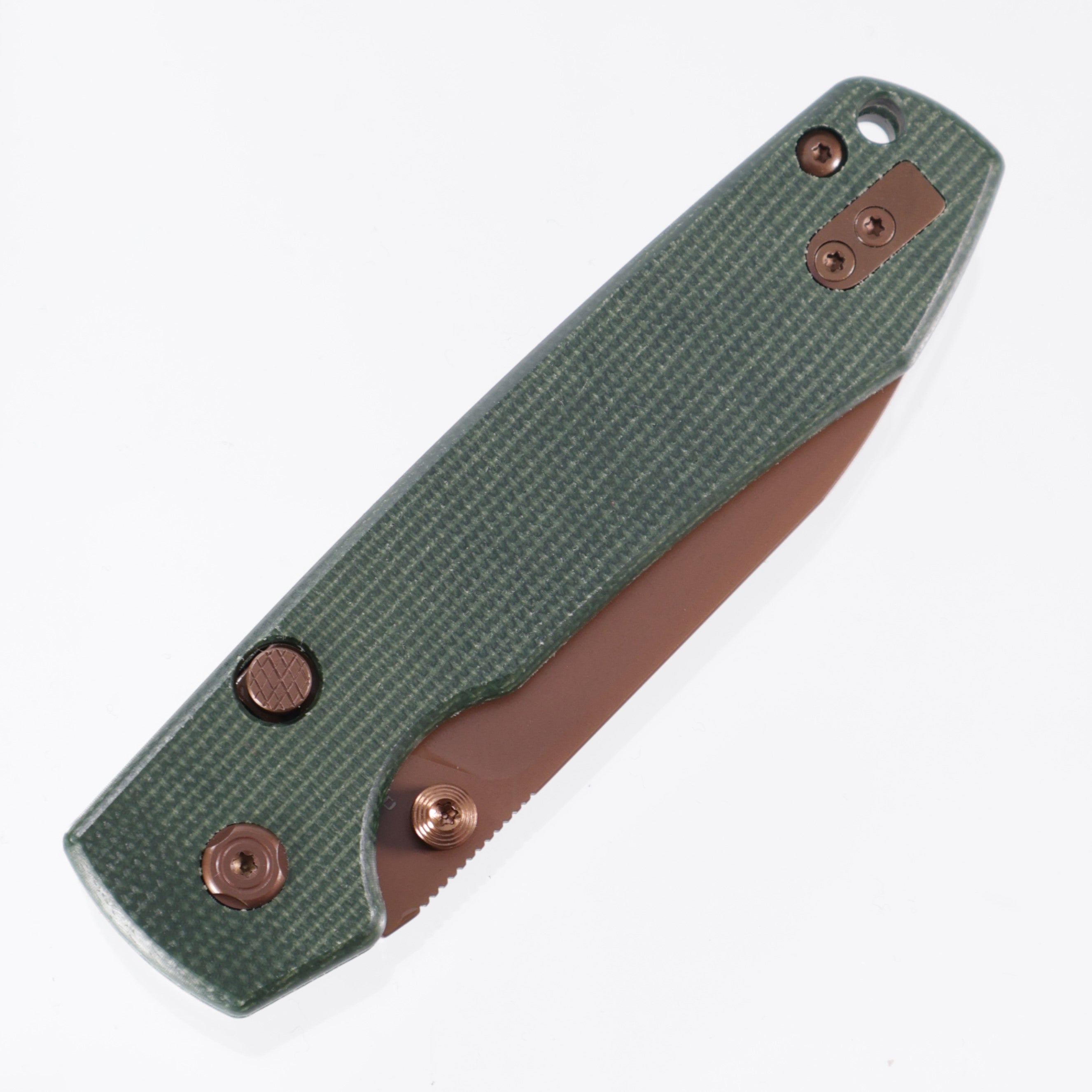 Vosteed Raccoon Top Liner Lock - 14C28N Copper Dunes - Green Micarta - A2907