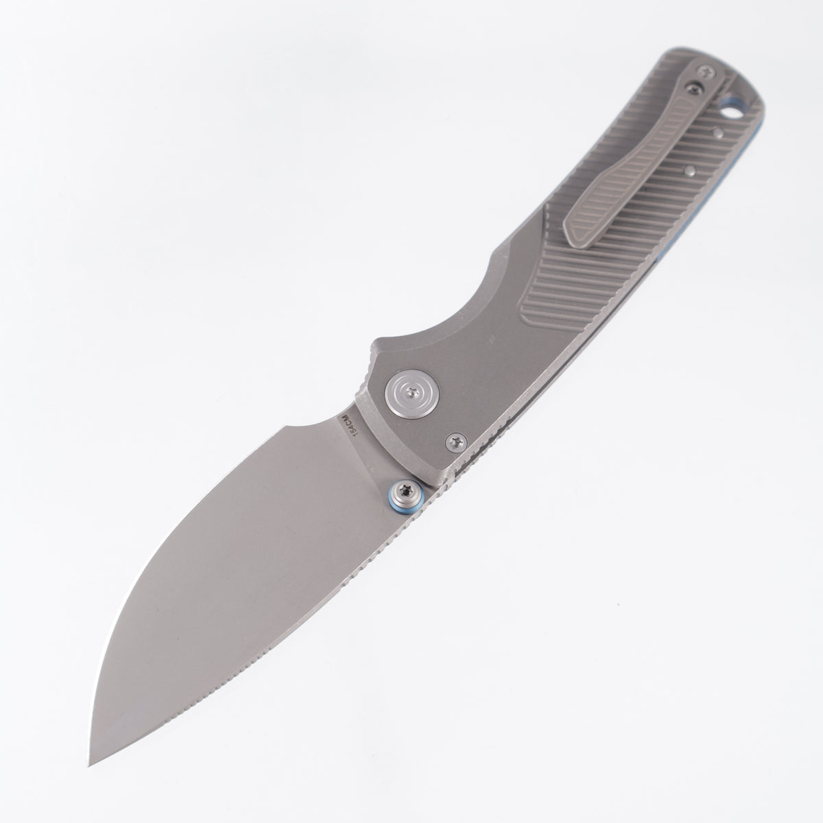 Vosteed Porcupine TiSlim - Acid Wash Angle Milled Titanium w/ Blue Accents - Acid Wash 154CM - A4820