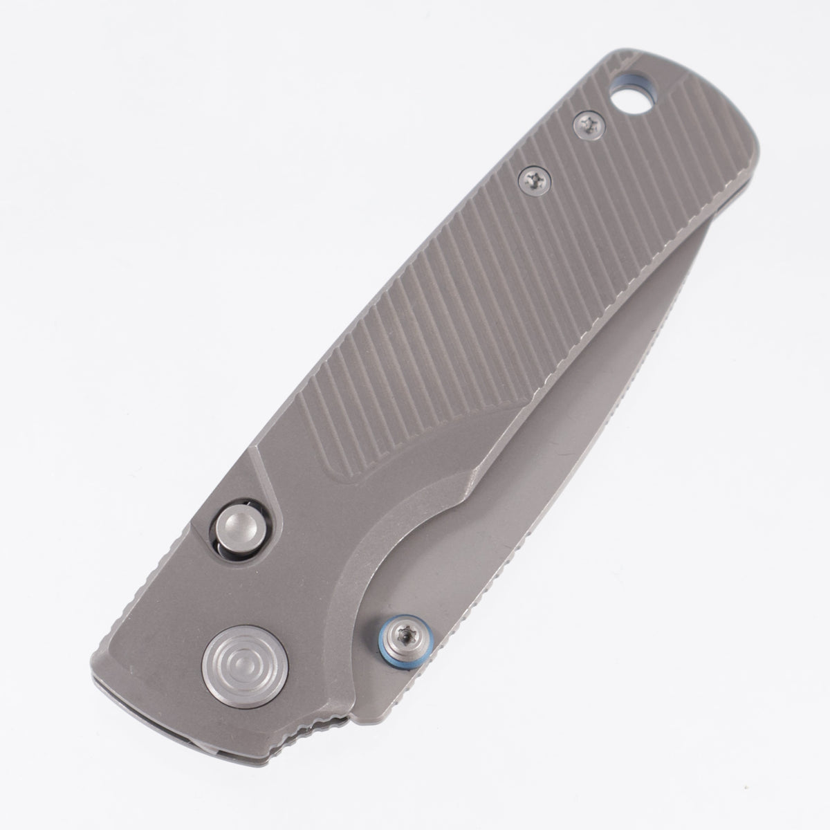 Vosteed Porcupine TiSlim - Acid Wash Angle Milled Titanium w/ Blue Accents - Acid Wash 154CM - A4820