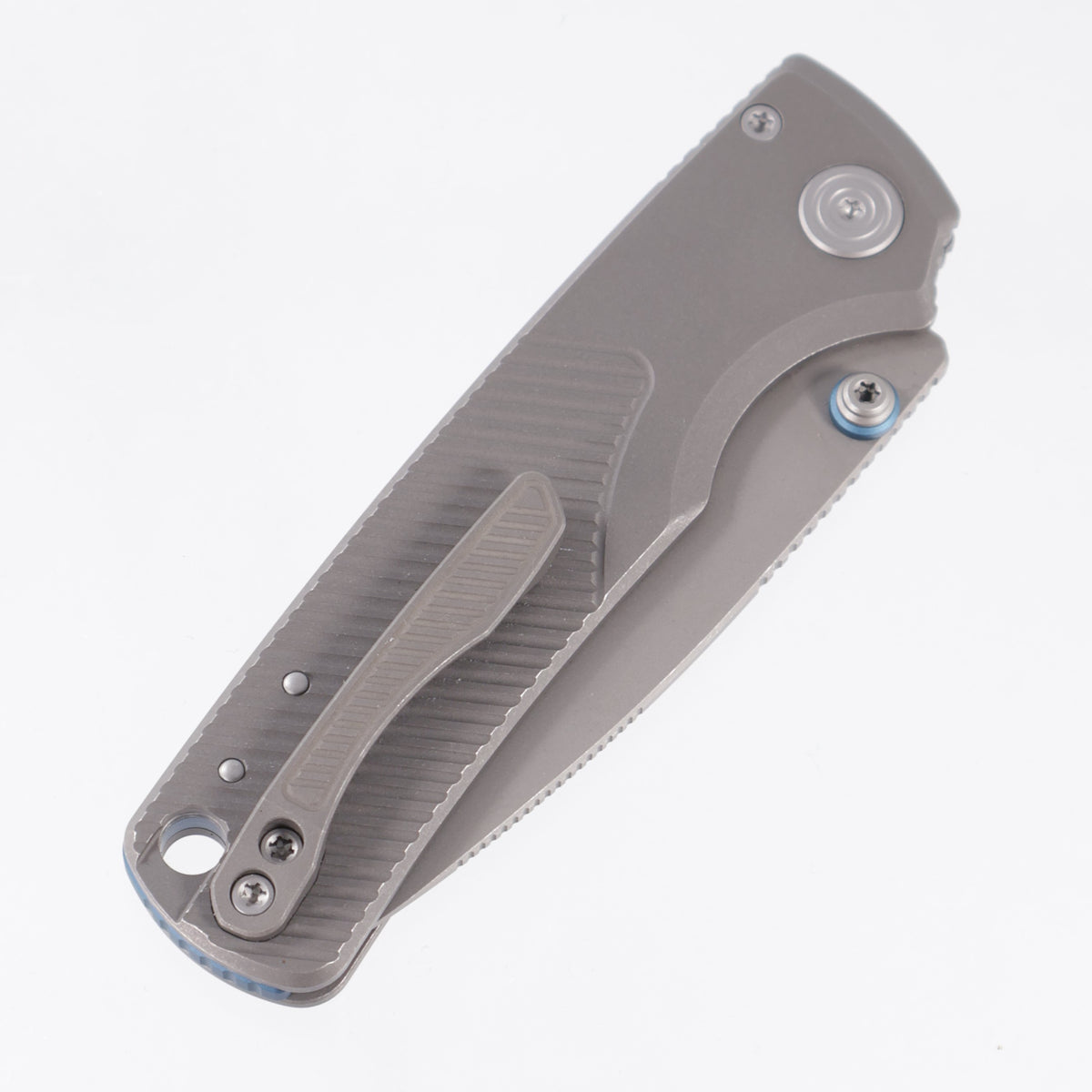 Vosteed Porcupine TiSlim - Acid Wash Angle Milled Titanium w/ Blue Accents - Acid Wash 154CM - A4820