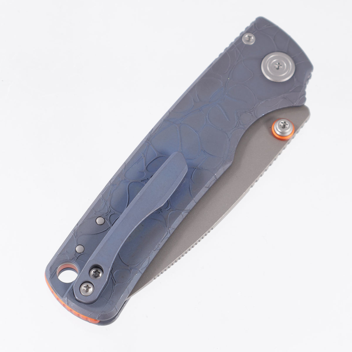 Vosteed Porcupine TiSlim - Blue Acid Wash Titanium w/ Orange Accents - Acid Wash S90V - A4814