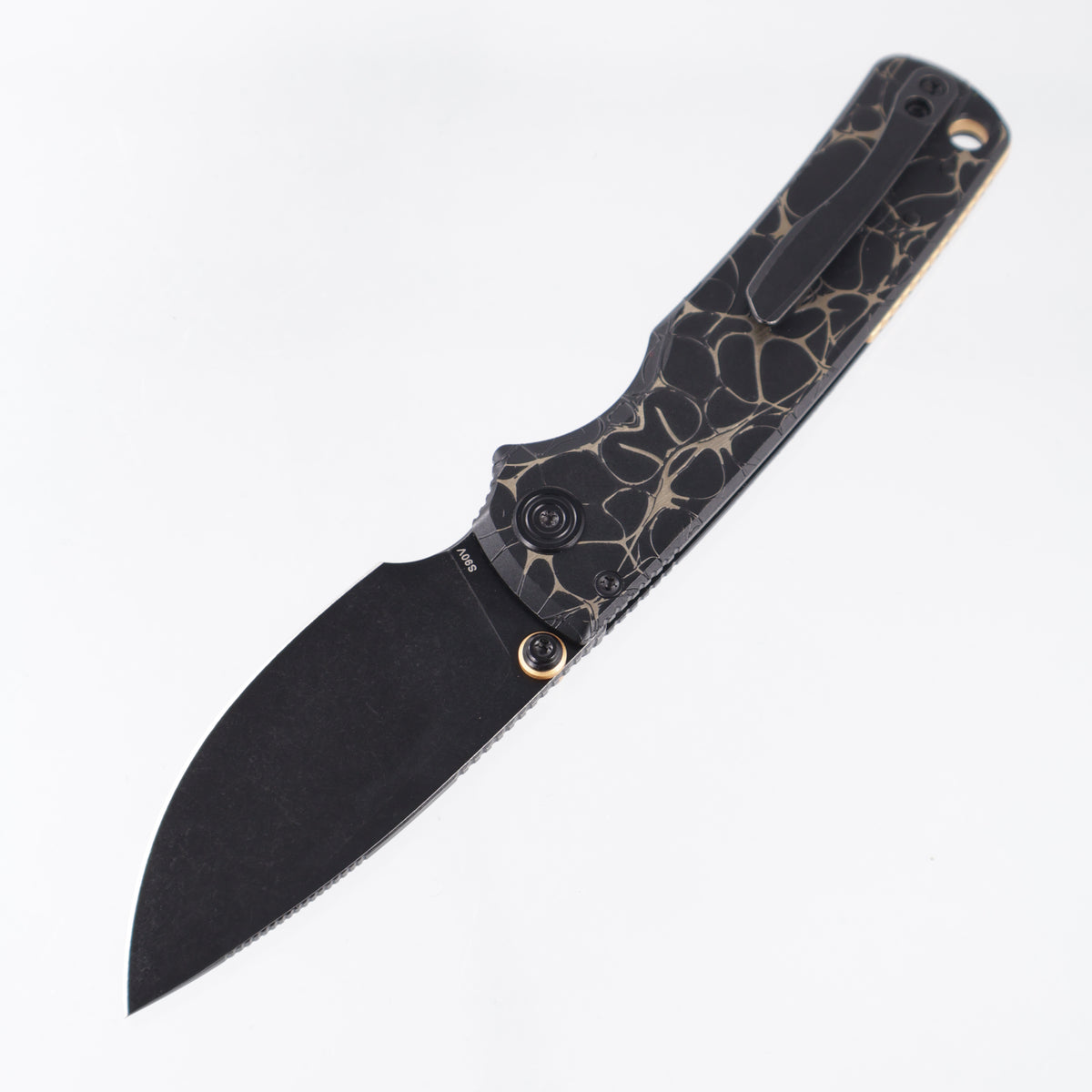 Vosteed Porcupine TiSlim - Black & Gold Acid Wash Titanium w/ Gold Accents - Black Stonewash S90V - A4815