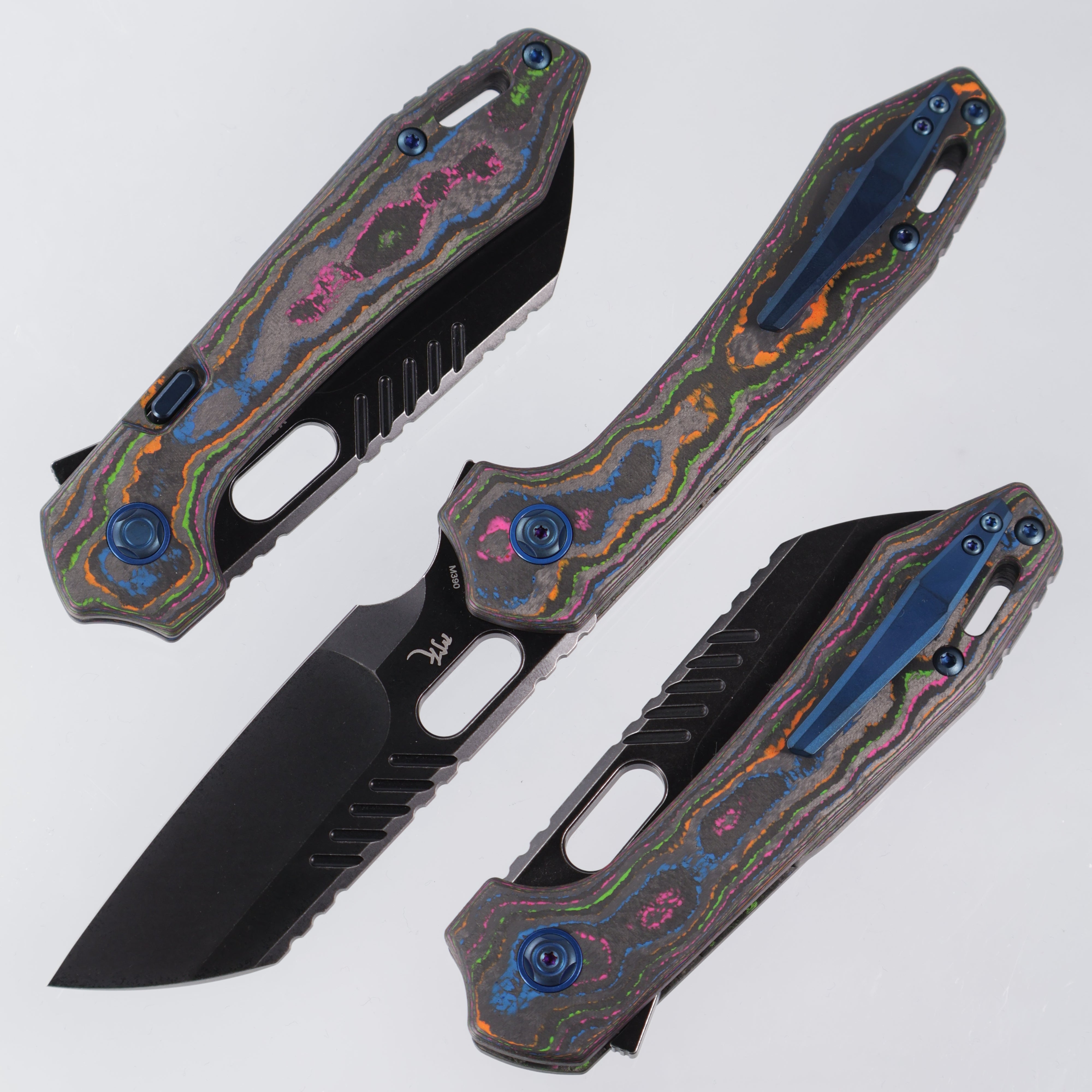 Vosteed RSKAOS - 80s Camo Carbon - Black Stonewash M390 - Blue Hardware - BR OP Exclusive - A0907