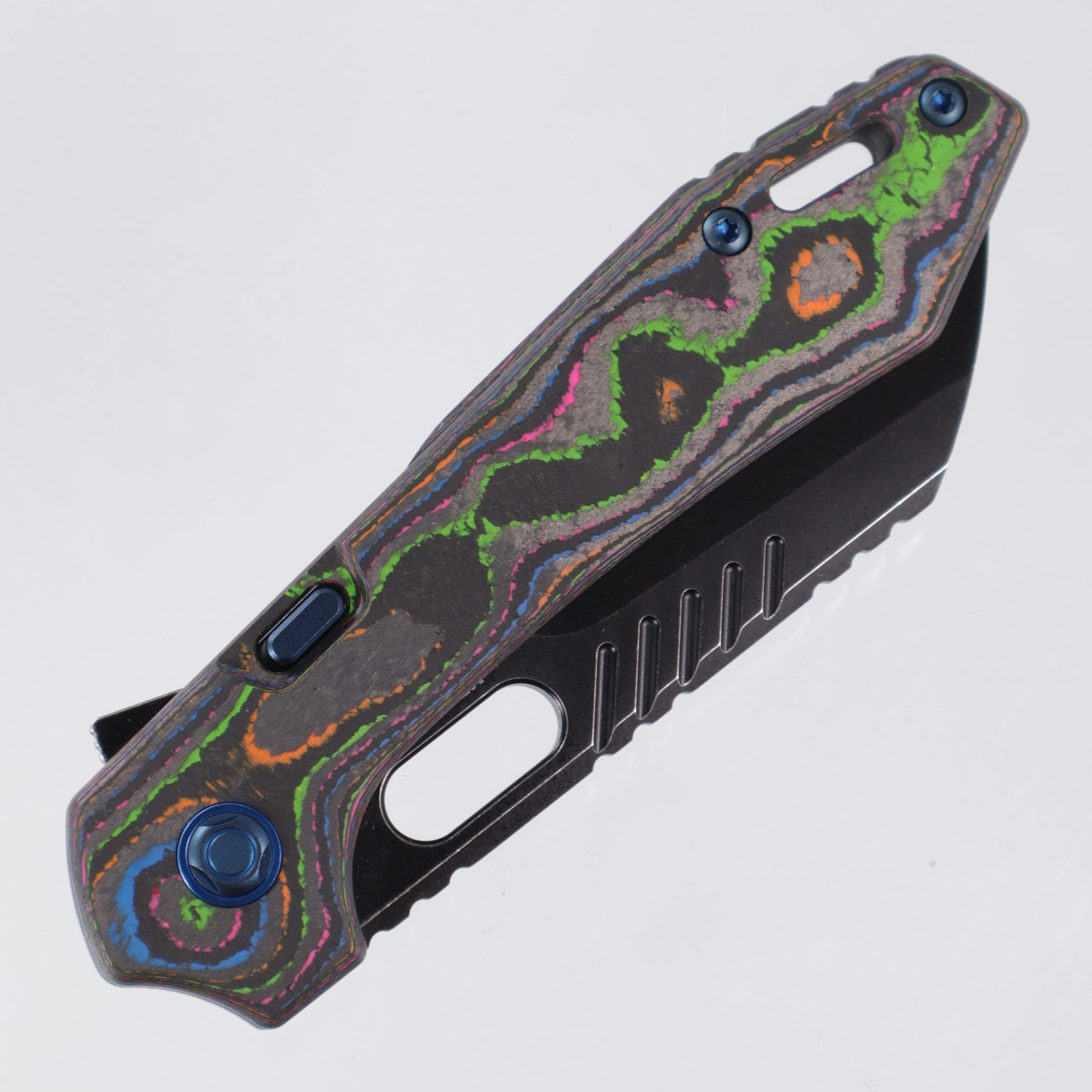 Vosteed RSKAOS - 80s Camo Carbon - Black Stonewash M390 - Blue Hardware - BR OP Exclusive - A0907