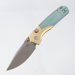 Vosteed Psyop 299 - Teal Norplex UltreX™ Micarta & Brass Bolster - Satin S35VN - A2221