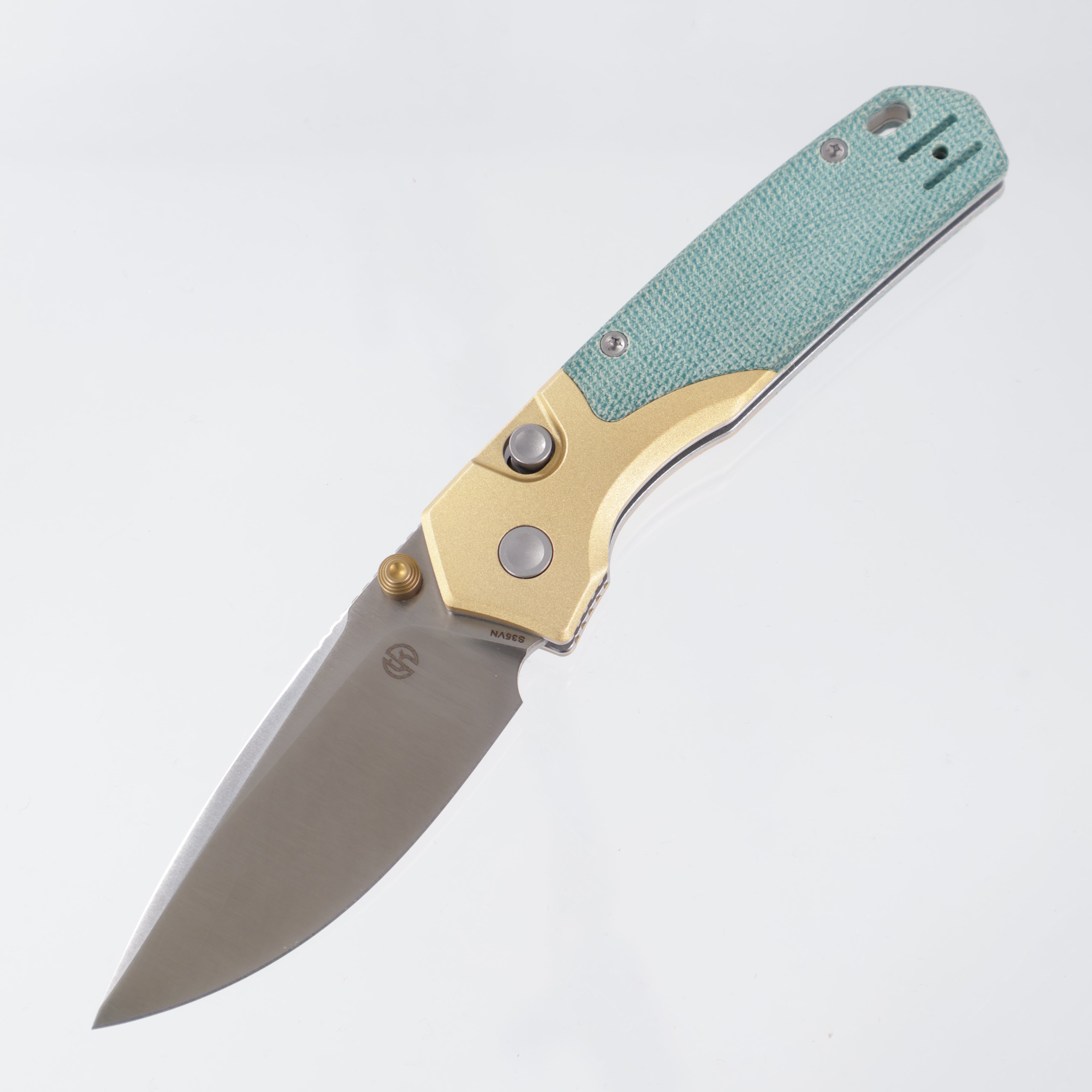 Vosteed Psyop 299 - Teal Norplex UltreX™ Micarta & Brass Bolster - Satin S35VN - A2221
