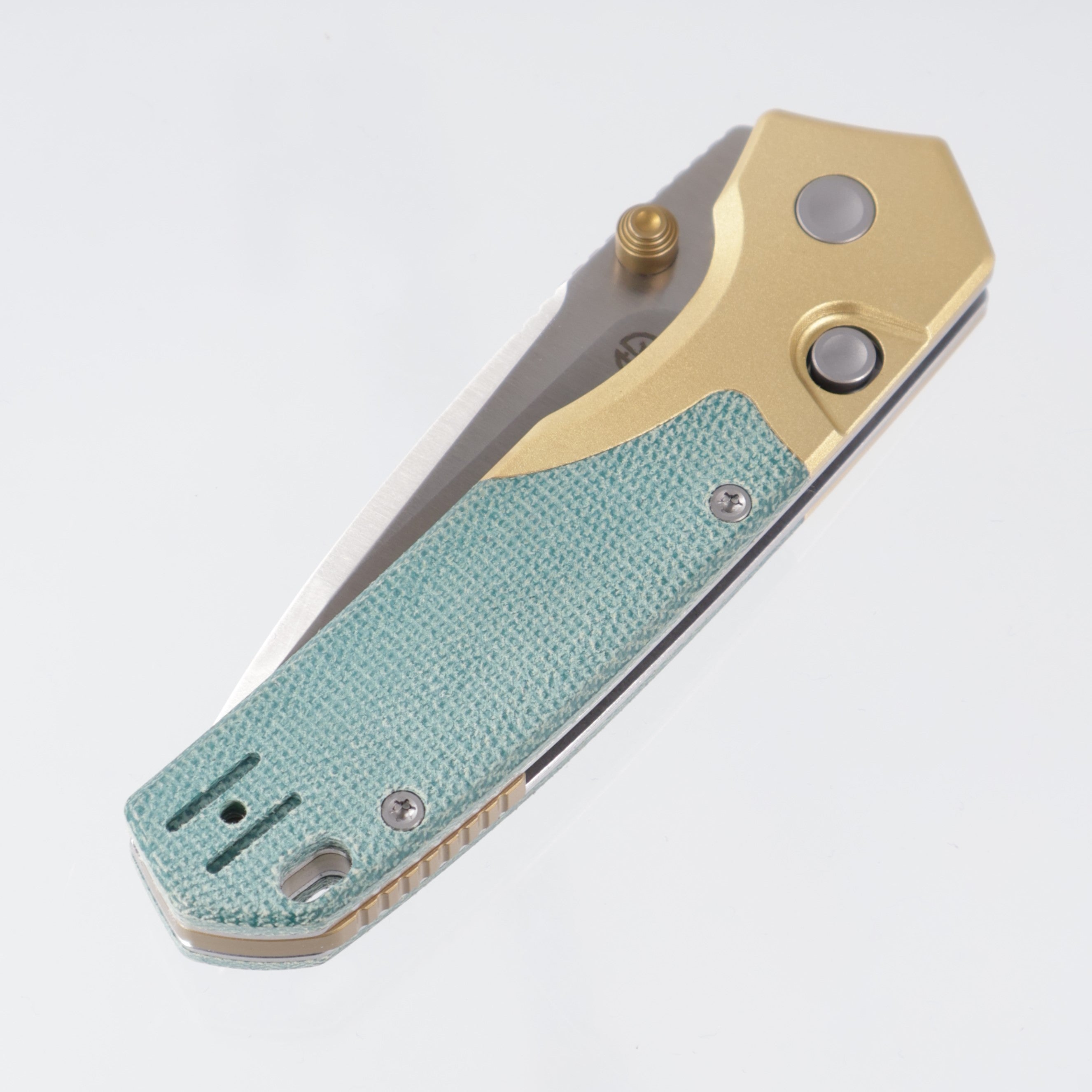 Vosteed Psyop 299 - Teal Norplex UltreX™ Micarta & Brass Bolster - Satin S35VN - A2221