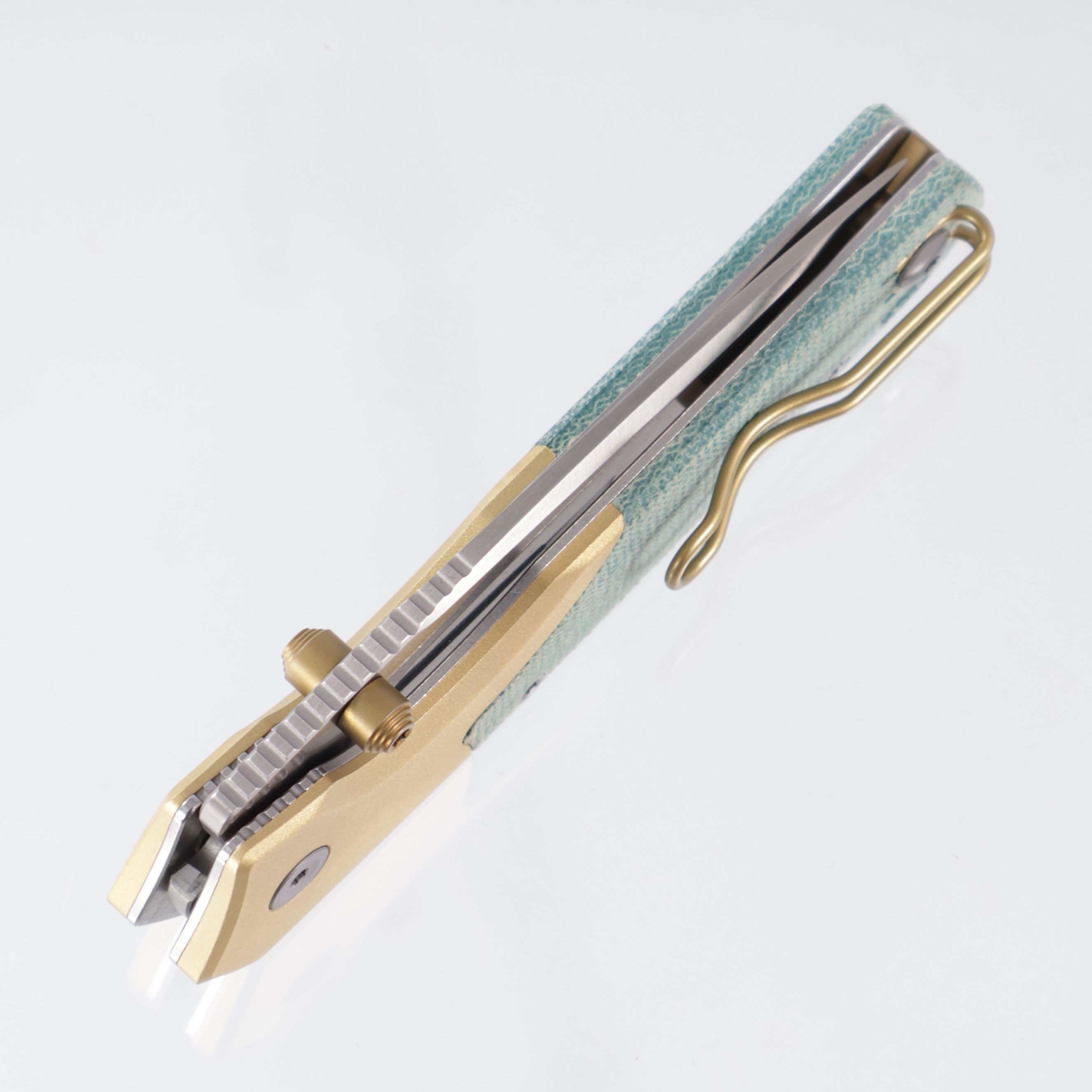 Vosteed Psyop 299 - Teal Norplex UltreX™ Micarta & Brass Bolster - Satin S35VN - A2221