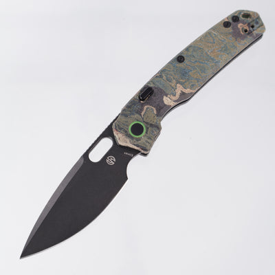 Vosteed Psyop - Blue Current Canvas Rag Burl Micarta - Black Stonewash Elmax - A2235