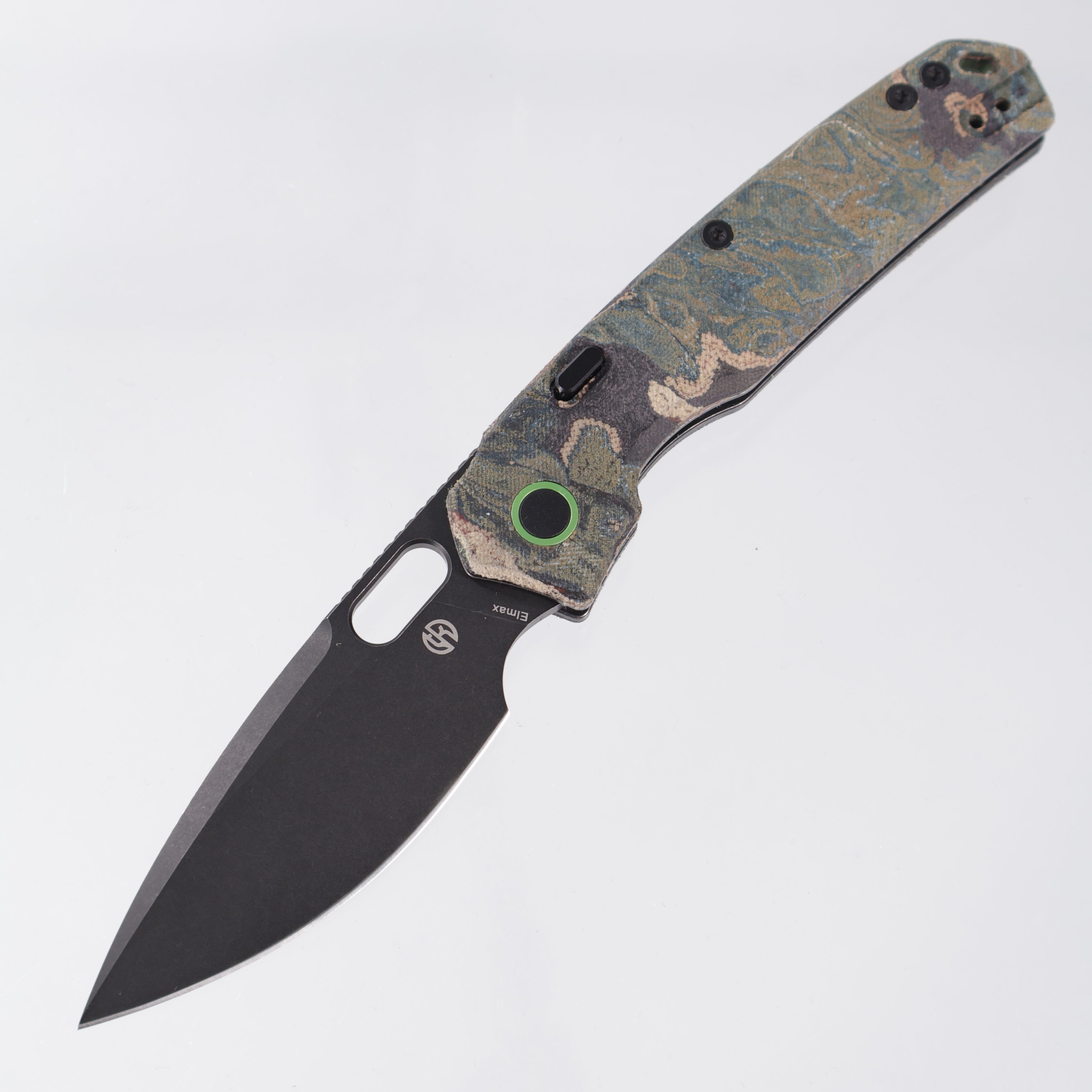 Vosteed Psyop - Blue Current Canvas Rag Burl Micarta - Black Stonewash Elmax - A2235
