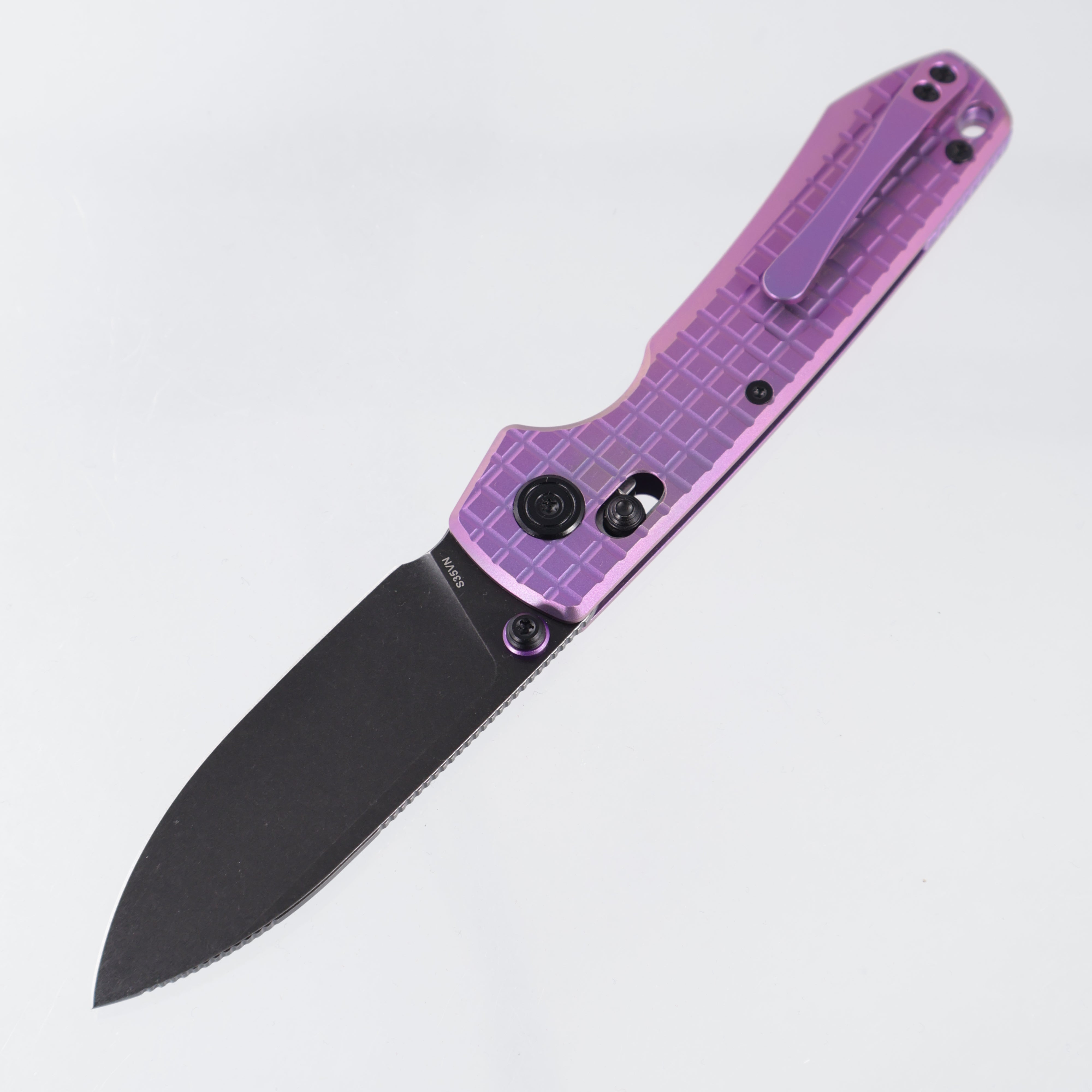 Vosteed Raccoon TiSlim - Purple Frag Pattern Titanium - Black Stonewash S35VN - A4515