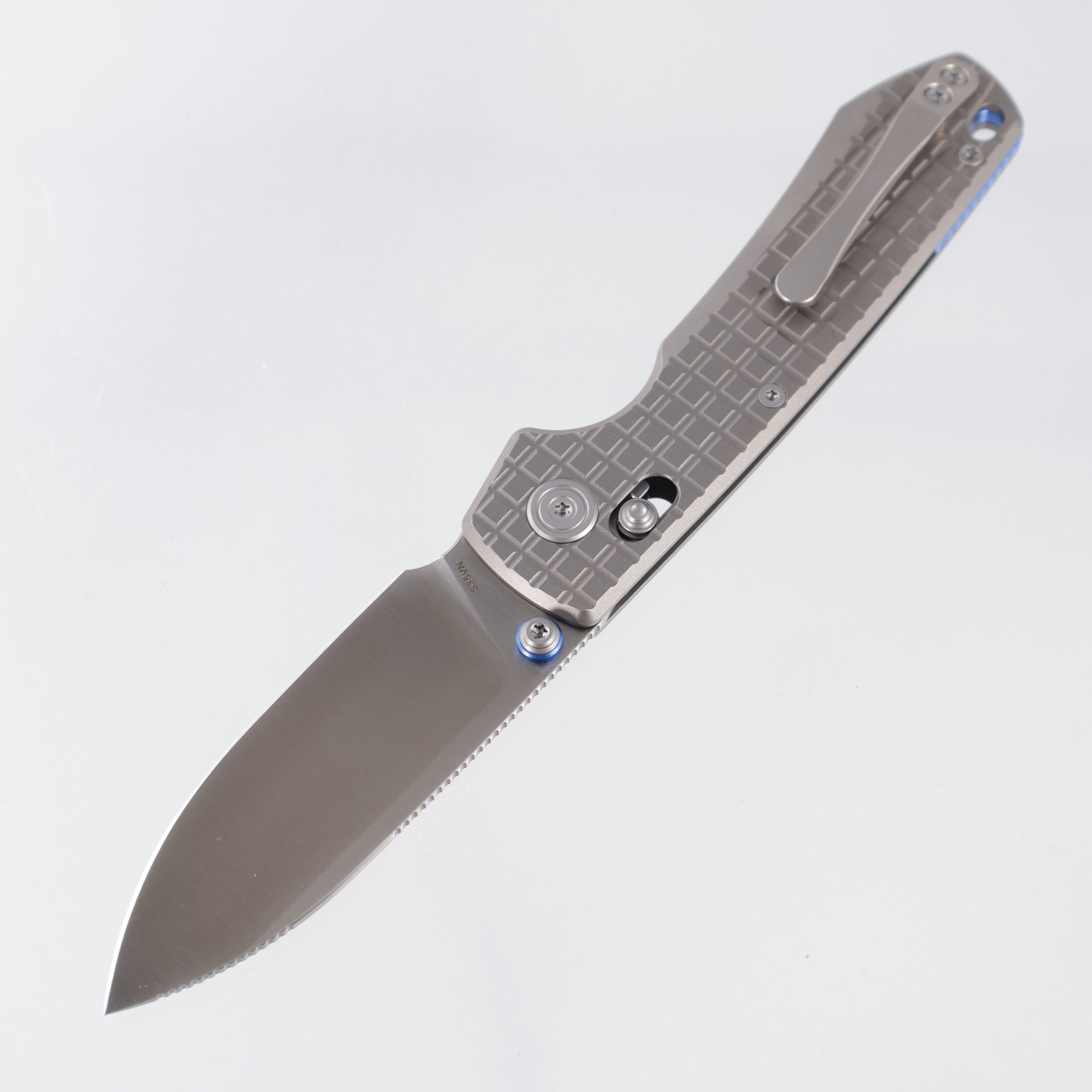 Vosteed Raccoon TiSlim - Plain Frag Titanium w/ Blue Accents - Satin S35VN - A4513