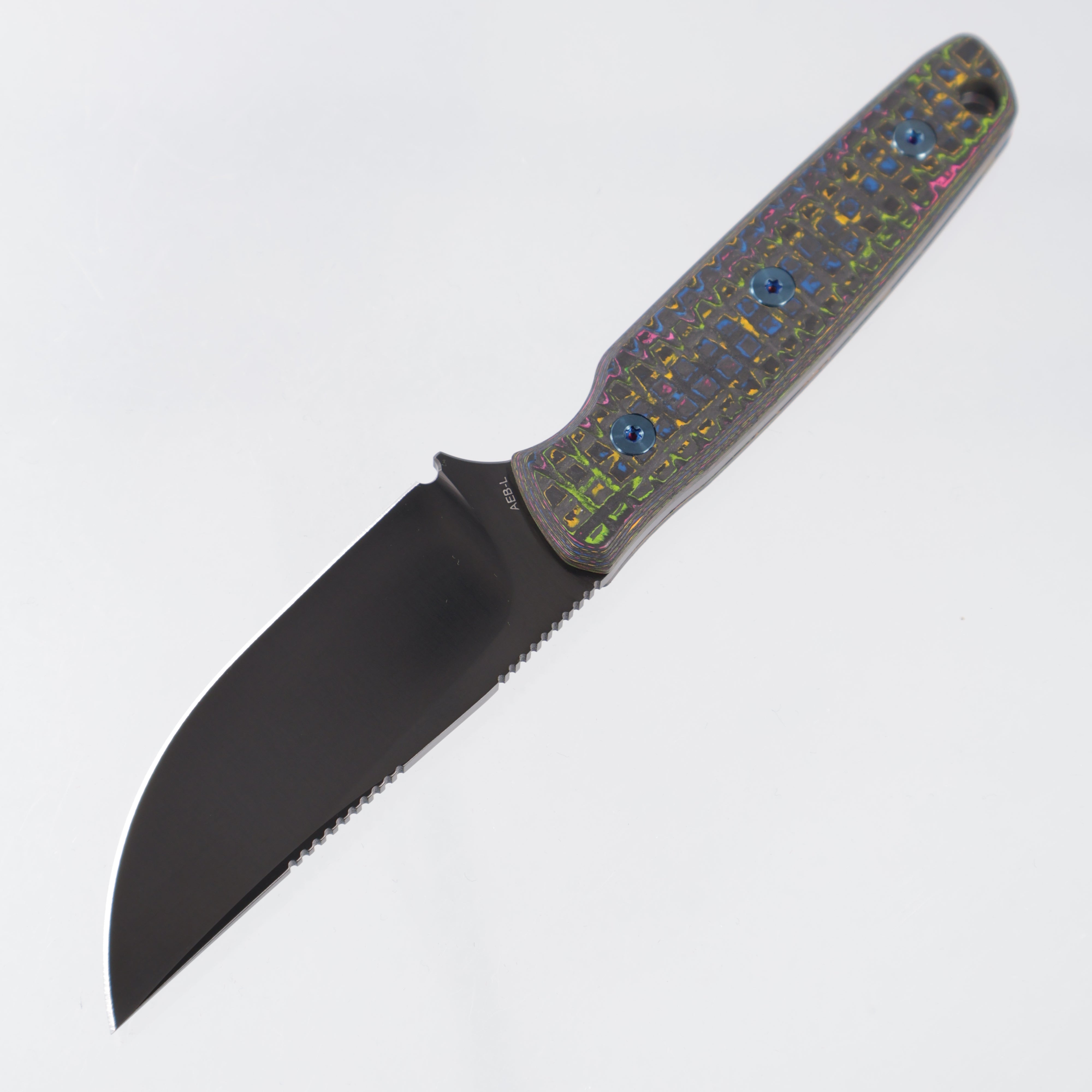 Vosteed Mink Fixed Blade - Frag 80s Camo Carbon w/ Blue Hardware - DLC AEB-L - D0112 - BROP Exclusive