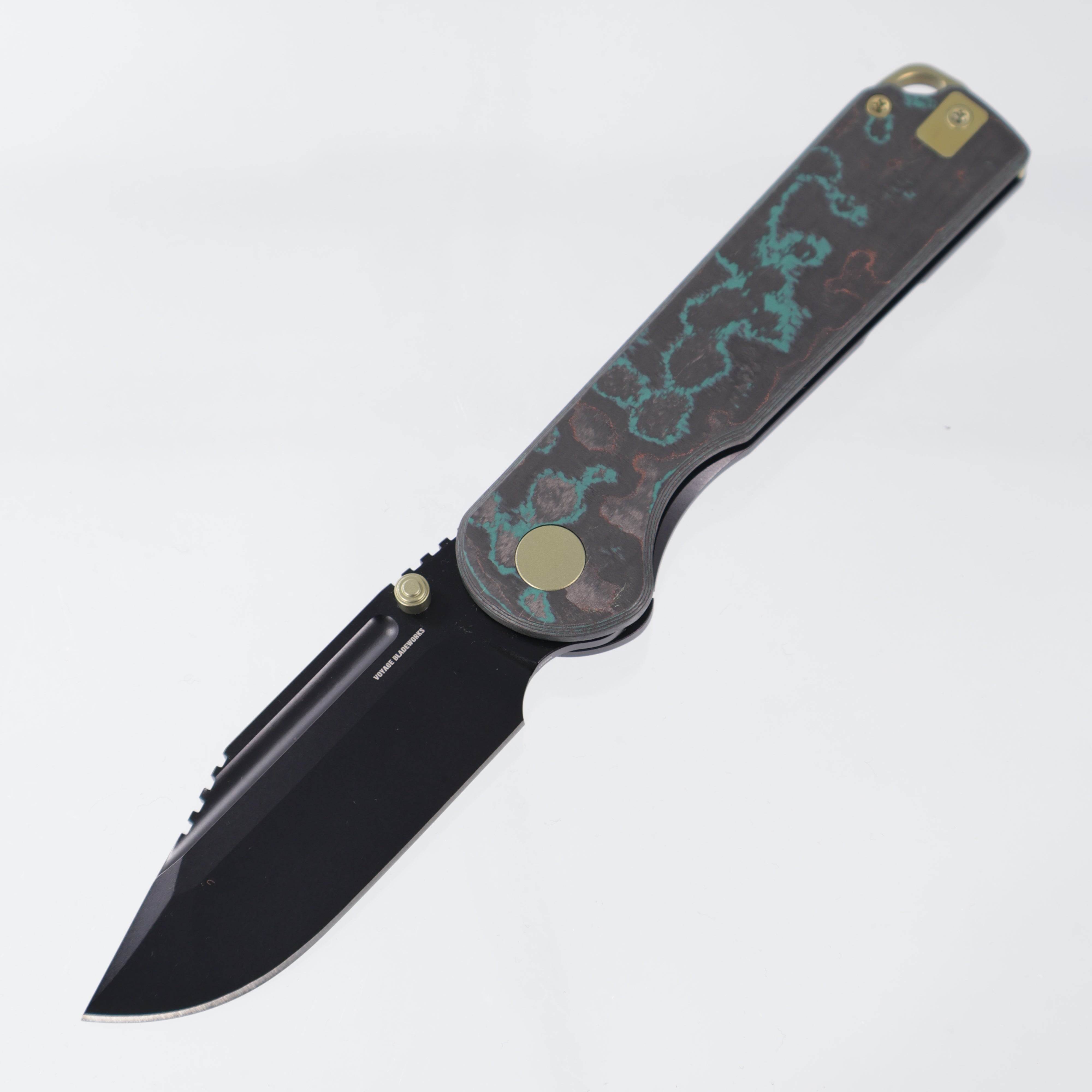 Voyage Bladeworks Avius - Drop Point 14c28n PVD - Shipwreck CamoCarbon & Titanium Framelock