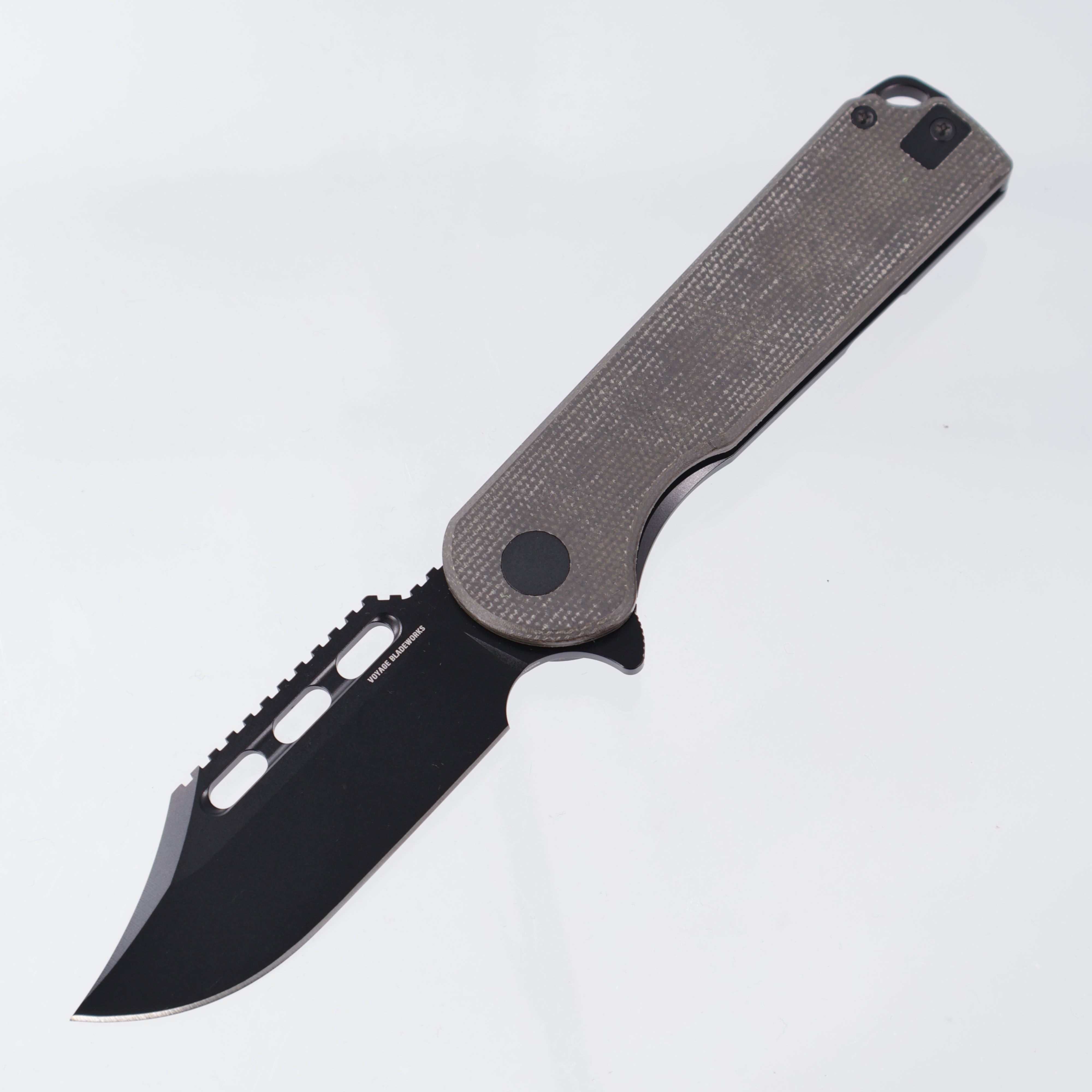 Voyage Bladeworks Avius - Clip Point 14c28n PVD - Micarta & Titanium Framelock