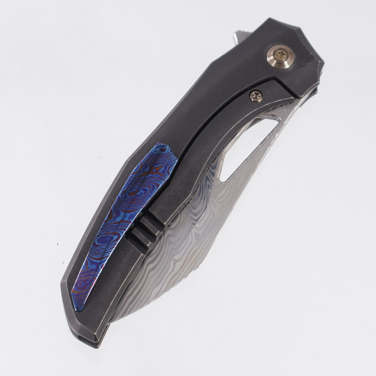 WE Knife Ignio - Black Stonewash Titanium w/ Timascus Clip - Hakkapella Damasteel - WE22042B-DS1