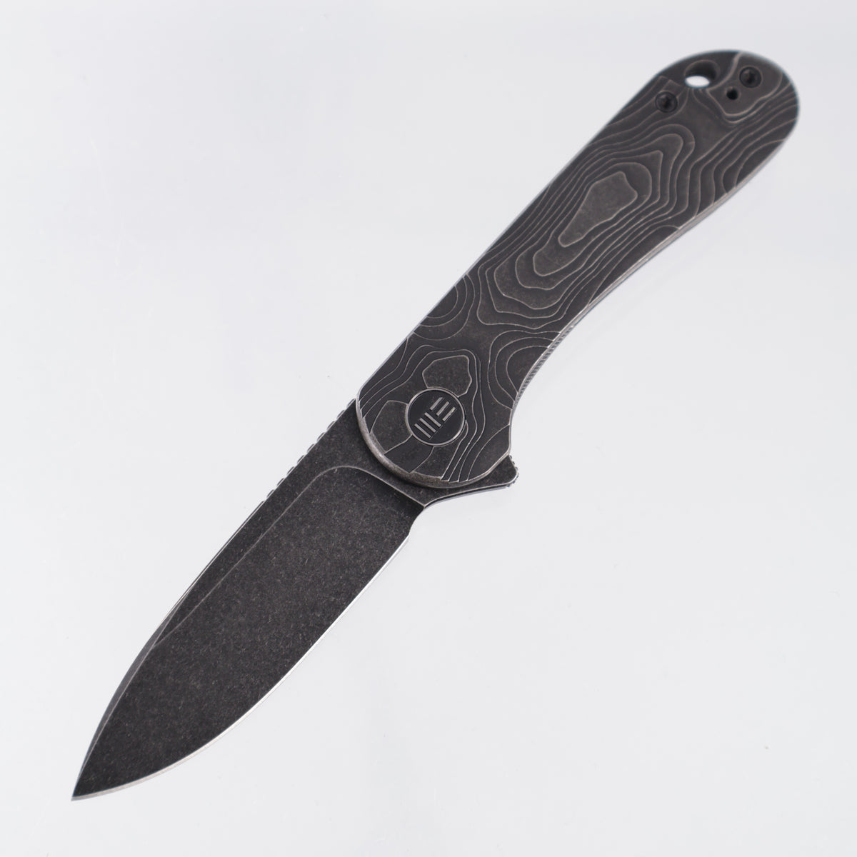 WE Knife Elementum Frame Lock - Black Stonewash Topography Milled Titanium - Black Stonewash Magnacut - WE18062XA-1