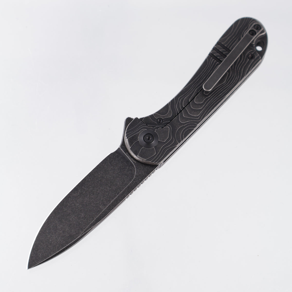 WE Knife Elementum Frame Lock - Black Stonewash Topography Milled Titanium - Black Stonewash Magnacut - WE18062XA-1