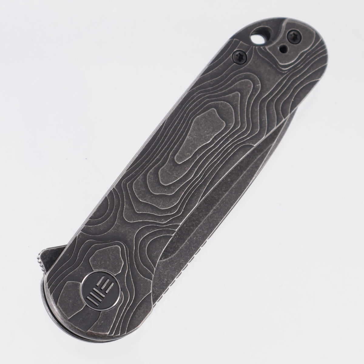 WE Knife Elementum Frame Lock - Black Stonewash Topography Milled Titanium - Black Stonewash Magnacut - WE18062XA-1