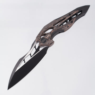 WE Knife Arrakis Integral - Black Stonewash Titanium Frame w/ Copperfoil Carbon Fiber Inlays - 2-Tone Black Stonewash/Satin Vanax Blade - 906CF-E