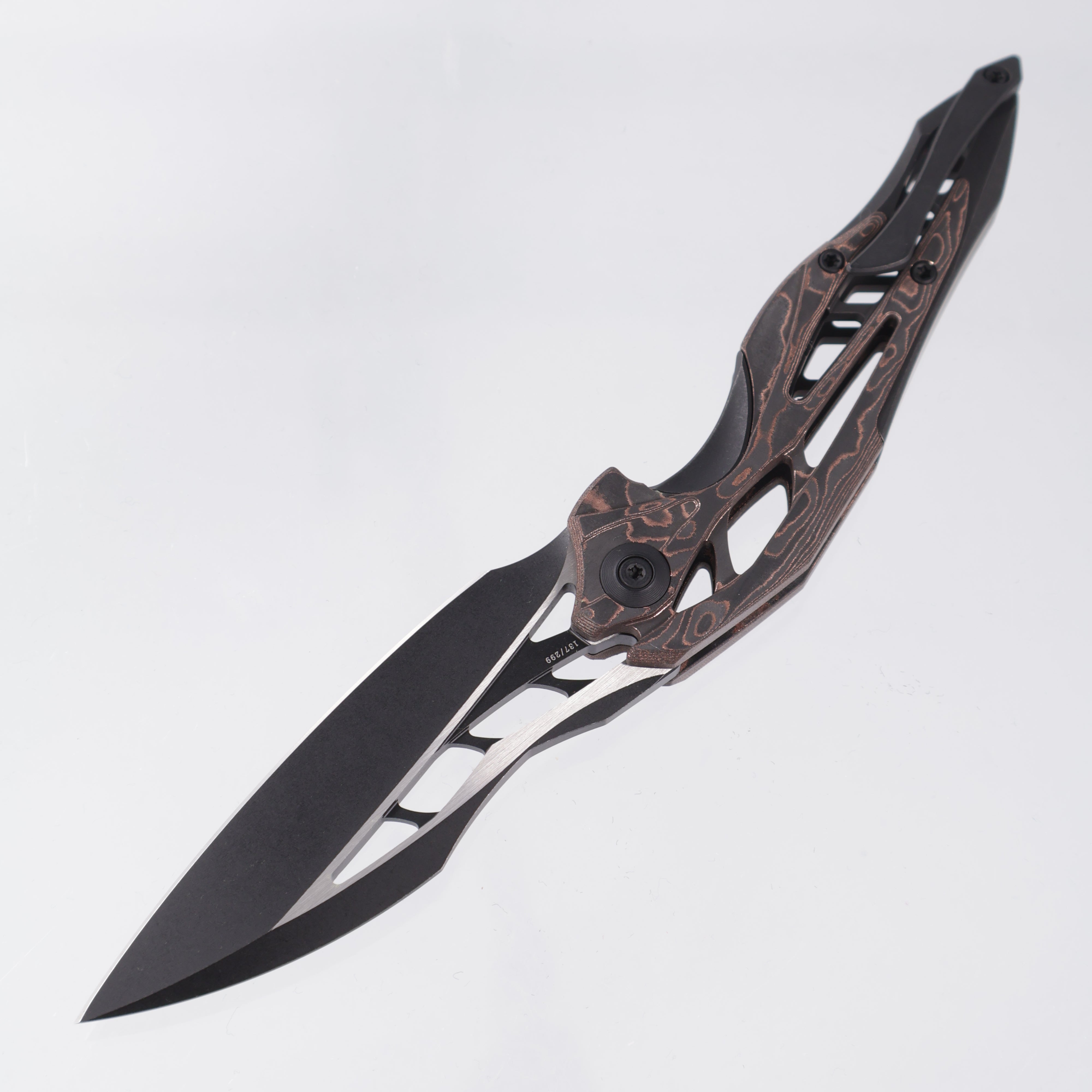 WE Knife Arrakis Integral - Black Stonewash Titanium Frame w/ Copperfoil Carbon Fiber Inlays - 2-Tone Black Stonewash/Satin Vanax Blade - 906CF-E