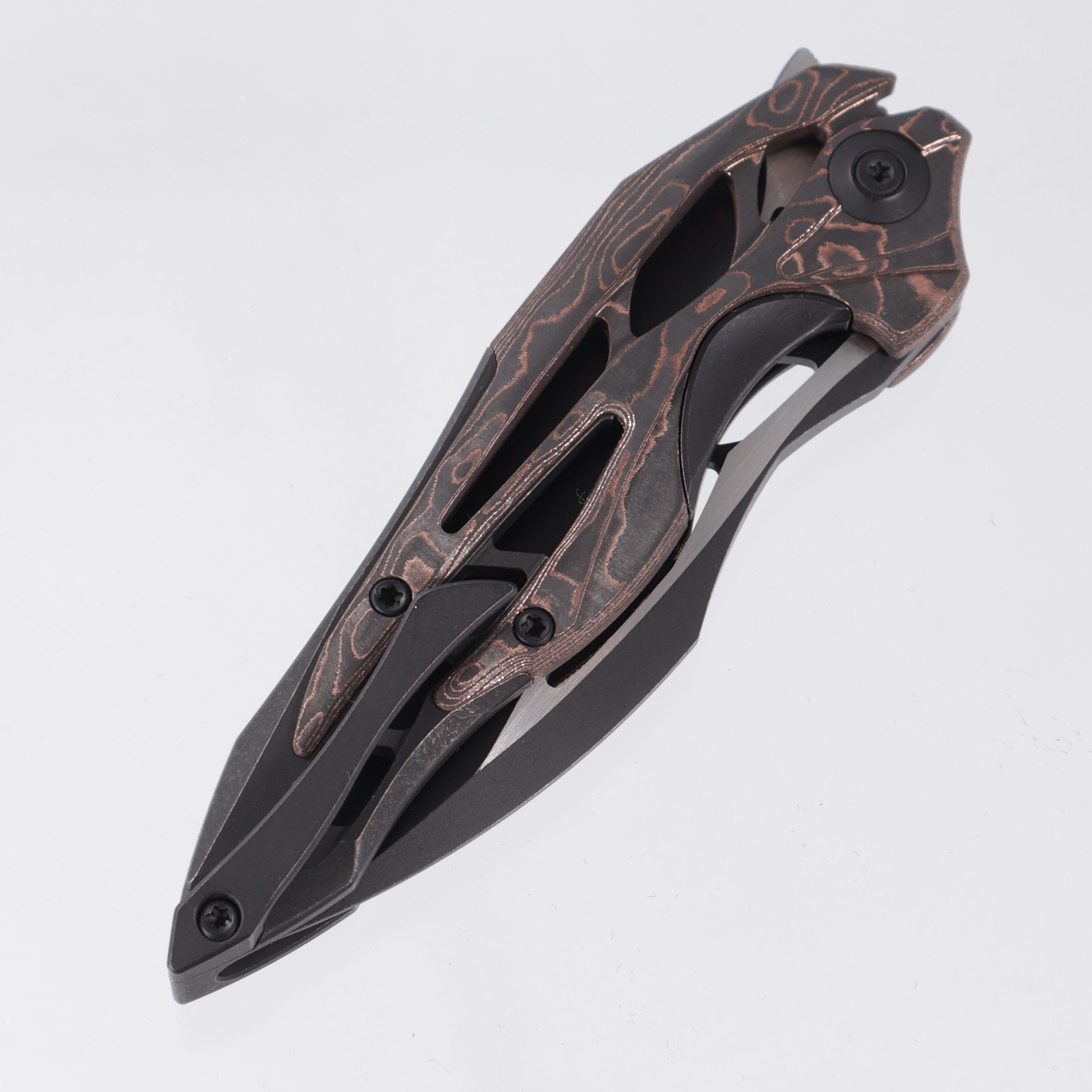 WE Knife Arrakis Integral - Black Stonewash Titanium Frame w/ Copperfoil Carbon Fiber Inlays - 2-Tone Black Stonewash/Satin Vanax Blade - 906CF-E