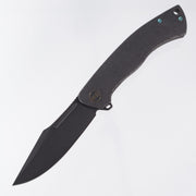 WE Knife Essential Knight - Black Textured Titanium w/ Teal Anodized Hardware - Black Stonewash M390 - WE24003-2