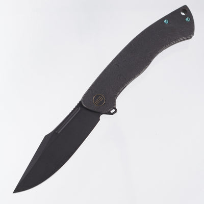 WE Knife Essential Knight - Black Textured Titanium w/ Teal Anodized Hardware - Black Stonewash M390 - WE24003-2