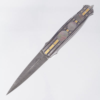 Warren Osborne Interframe Lockback Custom - Engraved Titanium w/ Gold & Black Lip Pearl Inlays - Damascus Blade *PRE-OWNED*
