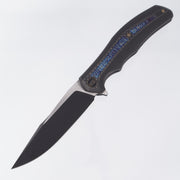 WE Knife Zonda - Black Stonewash Titanium w/ Lightning Ti & Carbon Fiber inlays - Gold Hardware - 2-Tone Black Stonewash 20CV - WE22016-1